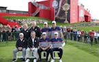Former Ryder Cup Team Captains pose for a group shot before teeing off Wednesday morning. (Back Row L to R) Paul McGinley, Colin Montgomerie, Ben Cren