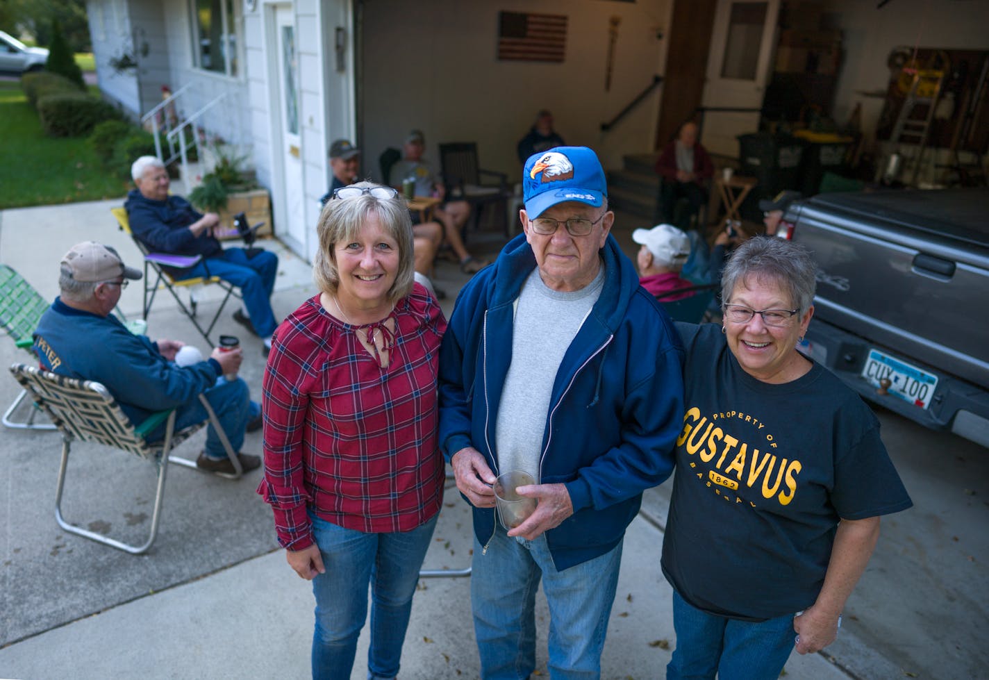 Earl Meyer with daughters Cindy Meyer (left) and Barb Wright (right) Not pictured is daughter Sandy. Since COVID started, Earl "Sonny" Meyer has replaced the regular Tuesday morning American Legion coffee klatch with a coffee in his garage, where veterans and friends bring their own cups and sit at a distance. ] Earl "Sonny" Meyer is a 93-year-old St. Peter native who served in the Army during the Korean War. About a decade ago, he shared a story with his three daughters for the first time: When he was injured from a mortar during a chaotic and deadly withdrawal after his unit was pinned down in a valley. Since then, his daughters have embarked on a difficult journey to secure a Purple Heart - made more difficult because his military records disappeared in a fire at a St. Louis military records storage facility in the 1970s.