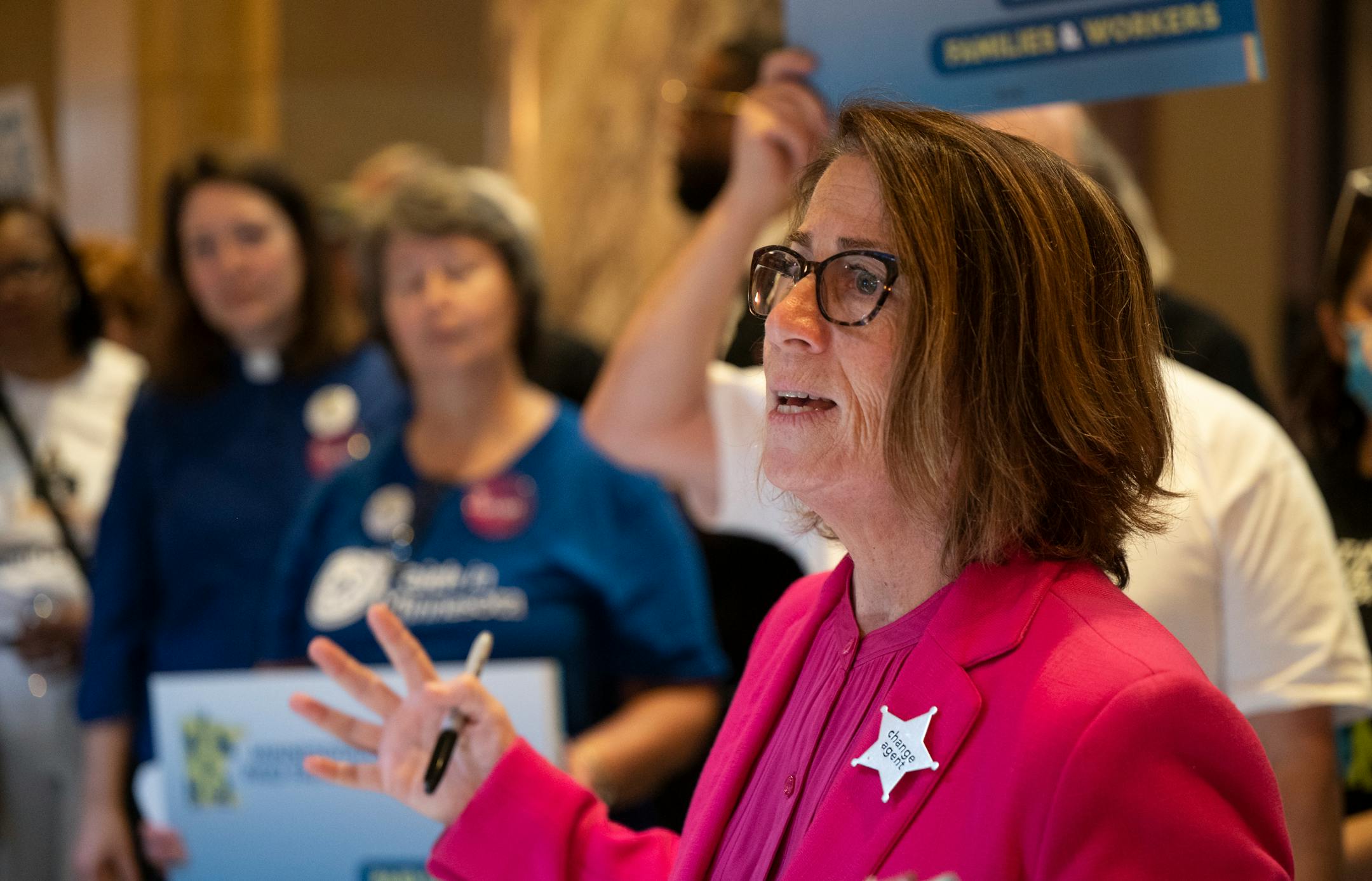 Sen. Erin Murphy, DFL-St. Paul, speaks to paid family leave supporters Monday at the Minnesota State Capitol.