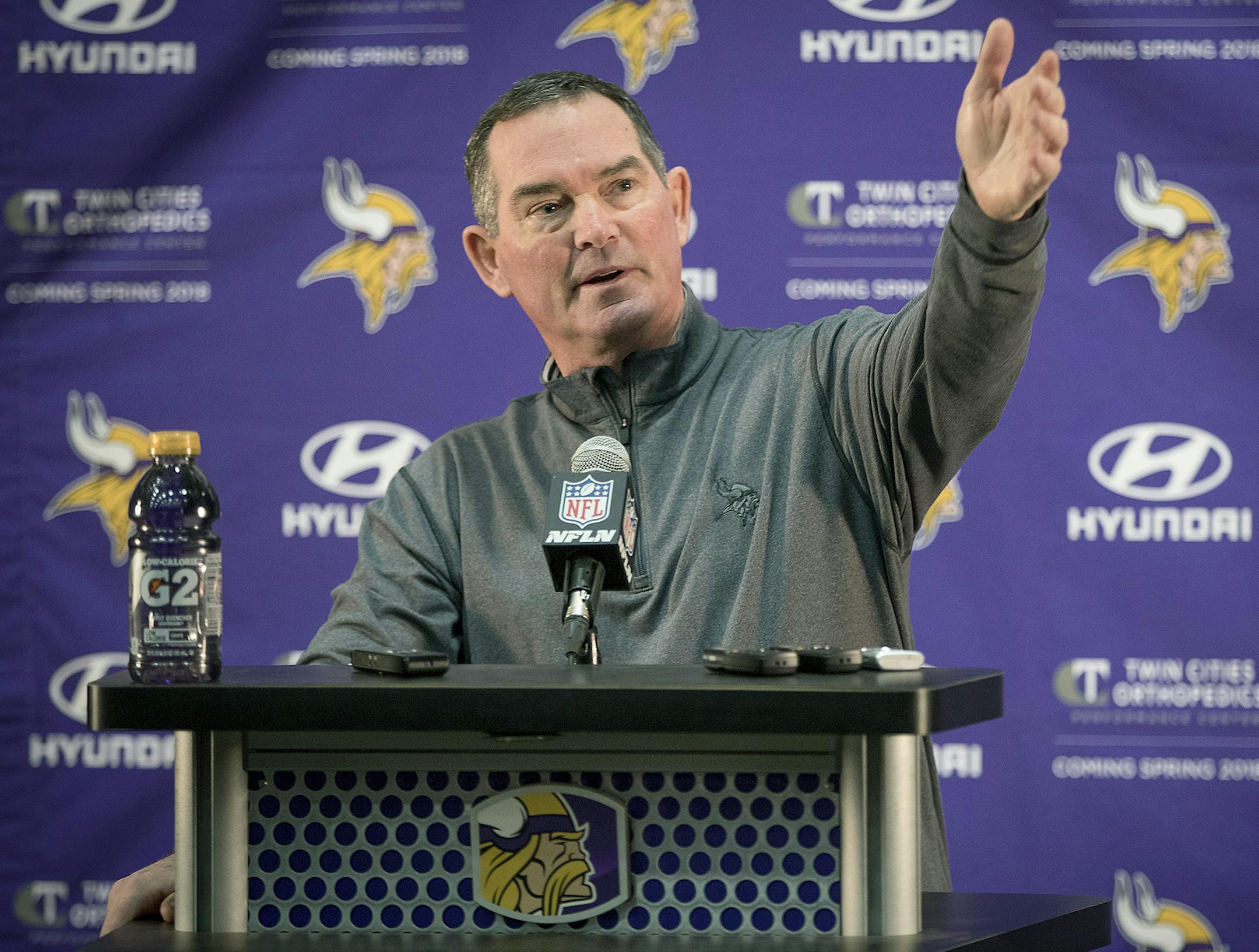 Minnesota Vikings Head Coach Mike Zimmer addressed the media during a season-ending press conference at Winter Park, Tuesday, January 23, 2018 in Eden Prairie, MN. ] ELIZABETH FLORES ï liz.flores@startribune.com