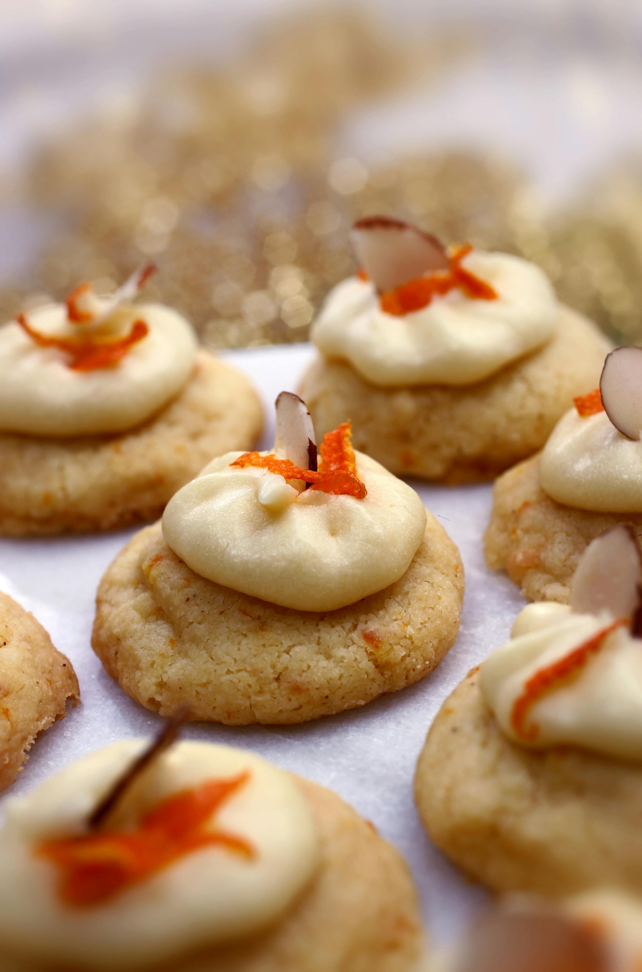 Orange-Almond Melting Moments. [ 2013 winners in Taste holiday cookie contest: Winner:§ Cappuccino Flat Finalists: §Candy Cane Sugar Cookies, Cinnamon Bun Cookies, Orange-Almond Melting Moments, Hot Cocoa Cookies Photos by Tom Wallace, styled by Lee Dean October 29, 2013