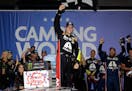 Alex Bowman celebrated after winning the NASCAR Cup Series race at Chicagoland Speedway in Joliet, Ill., on Sunday.
