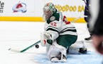 Wild goaltender Filip Gustavsson makes a glove save at Colorado on March 8, when he finished with 38 saves in a 2-1 overtime loss.