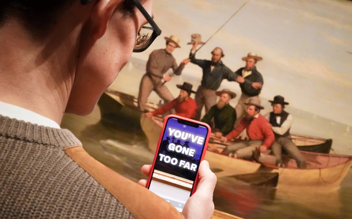 Colin McFadden demonstrated the app at the 1860 Junius Brutus Stearns painting "A Fishing Party Off Long Island."