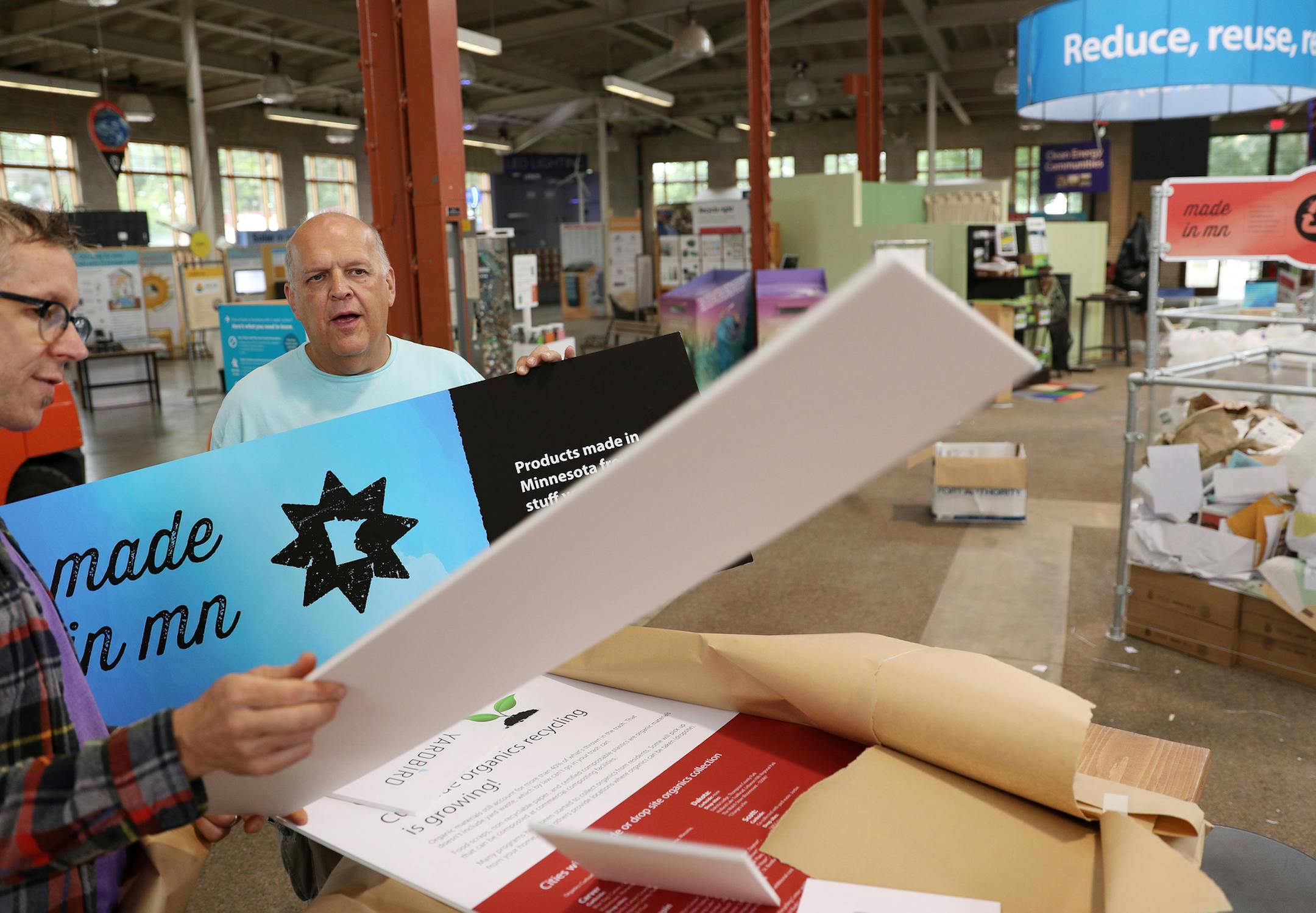 Wayne Gjerde from the Minnesota Pollution Control Agency set up at the Eco Experience building at the Minnesota State Fair to encourage people to recycle. ] ANTHONY SOUFFLE ï anthony.souffle@startribune.com Wayne Gjerde from the Minnesota Pollution Control Agency set up at the Eco Experience building at the Minnesota State Fair to encourage people to recycle Tuesday, Aug. 21, 2018 in St. Paul, Minn.