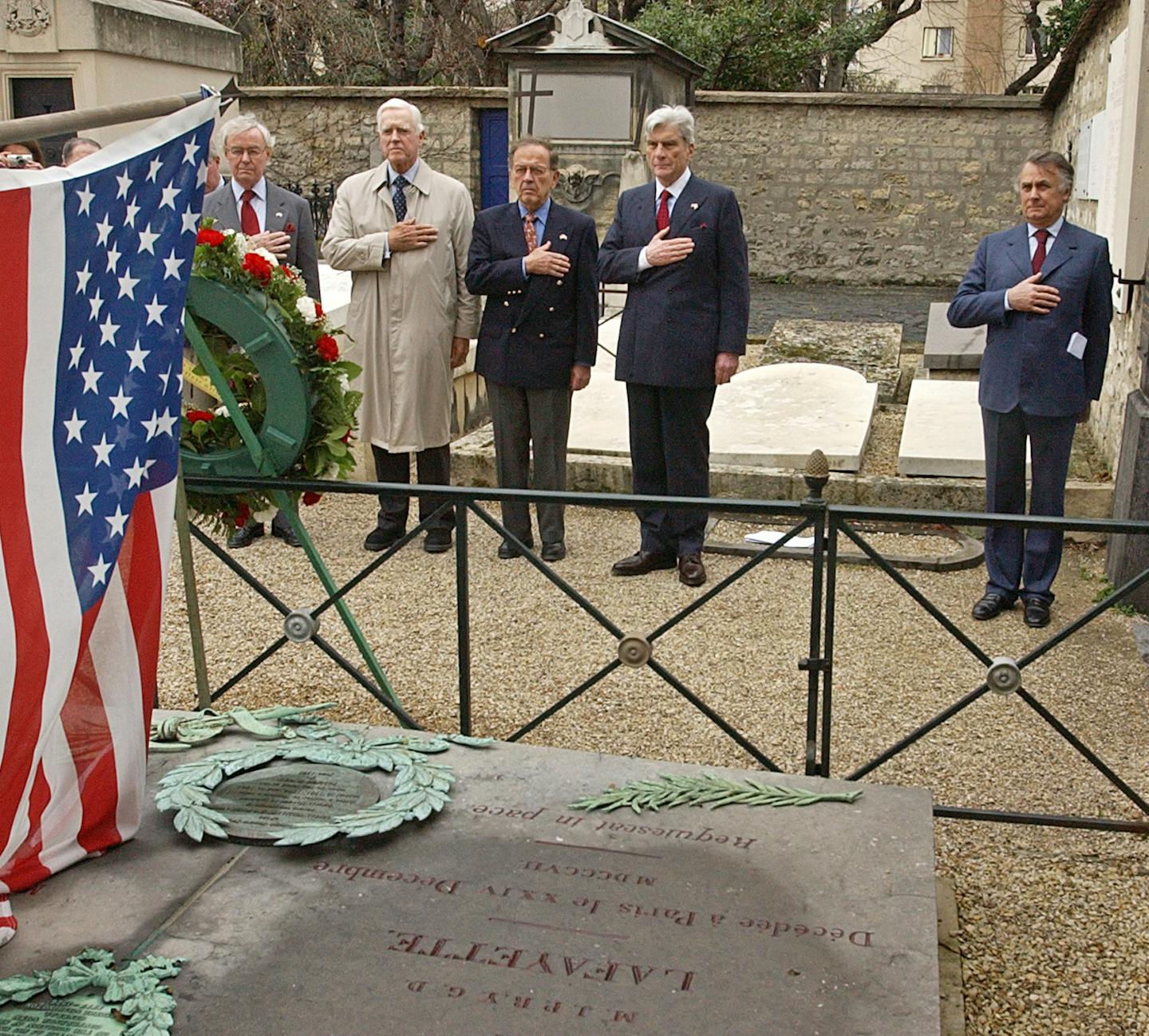 The grave of Marquis de La Fayette at the Picpus Cemetery in Paris. In 2002, a resolution of the U.S. Congress proclaimed Lafayette to be a citizen of the United States.