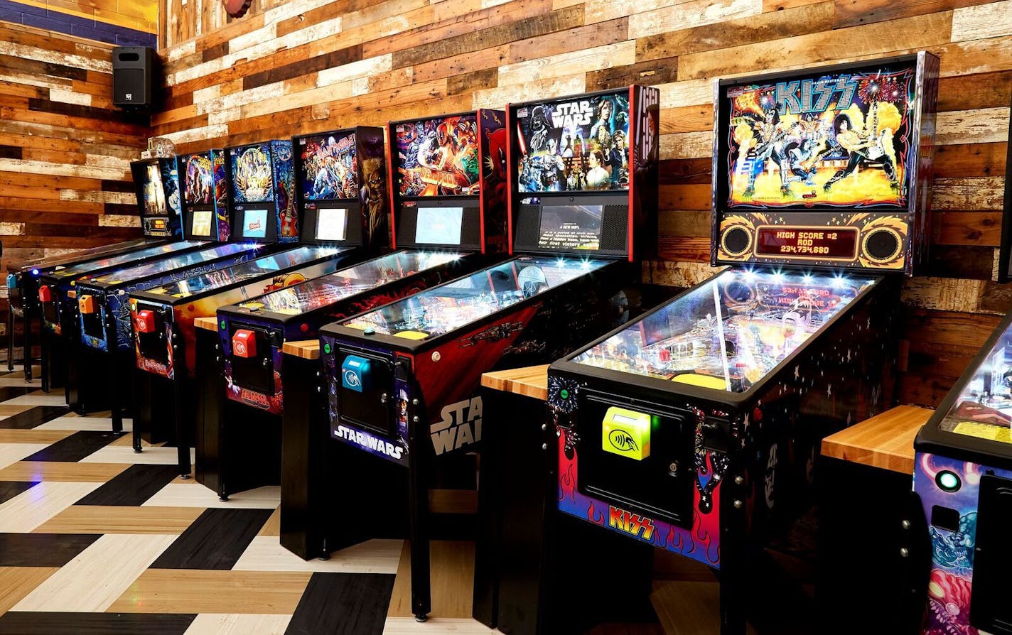 St. Paul Tap's 'pinball alley' has a row of pinball games.