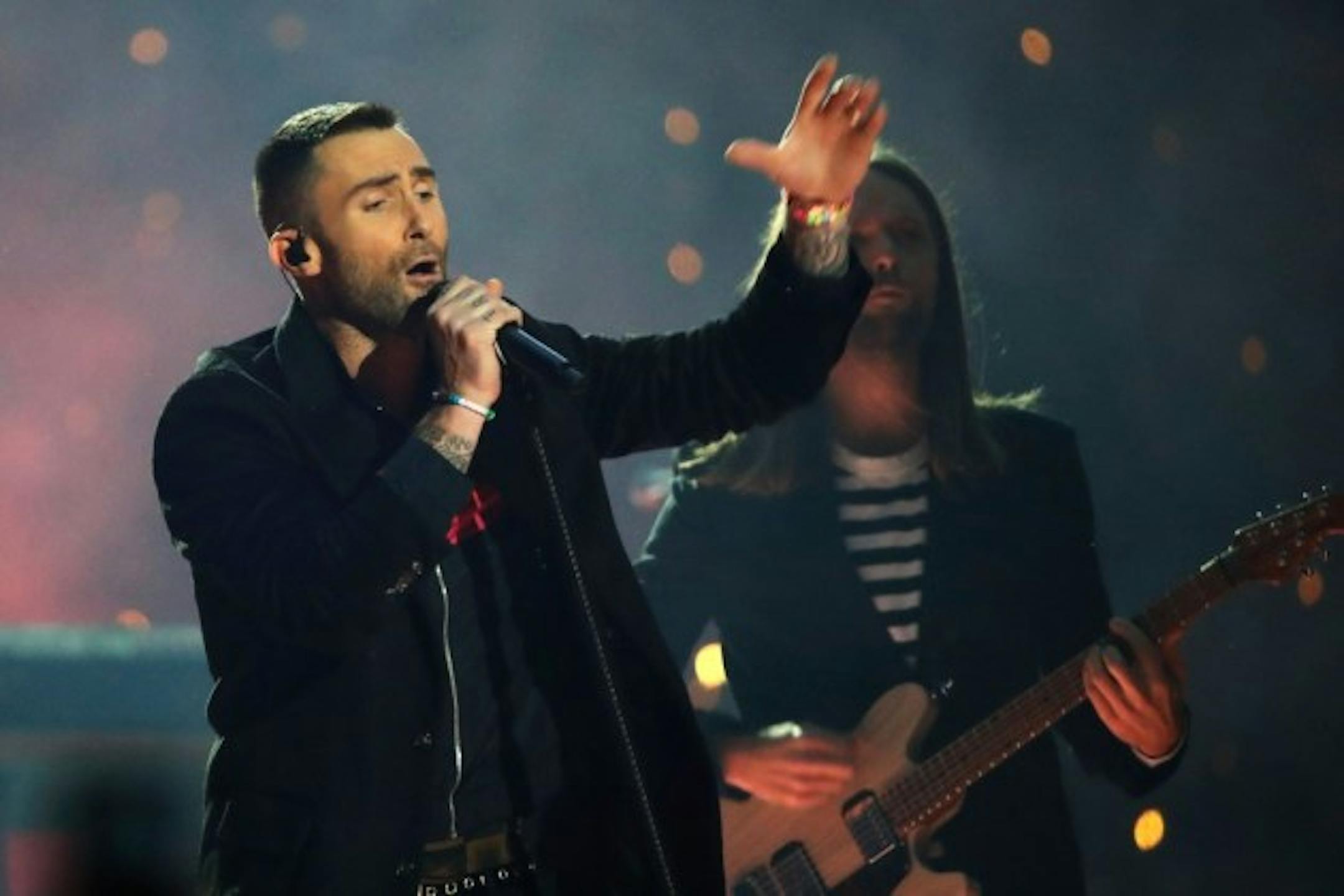Adam Levine performed with Maroon 5 during this year's Super Bowl in Los Angeles. / Matt Rourke, AP