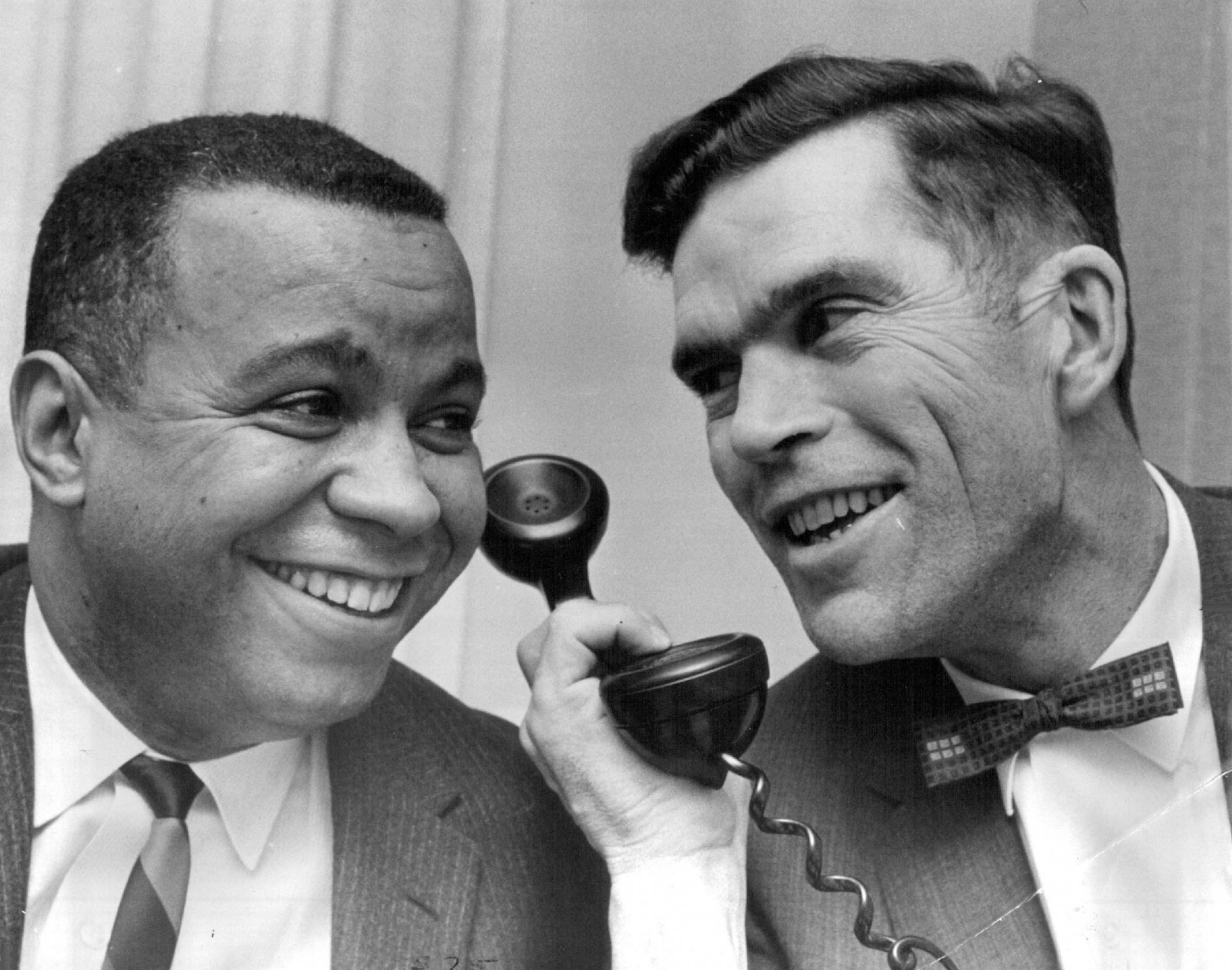 December 7, 1963 William Randall (Right) and his assistant, Stephen Maxwell - They celebrated their victory at Pick-Nicollet Hotel. December 6, 1963 Pete Hohn, Minneapolis Star Tribune