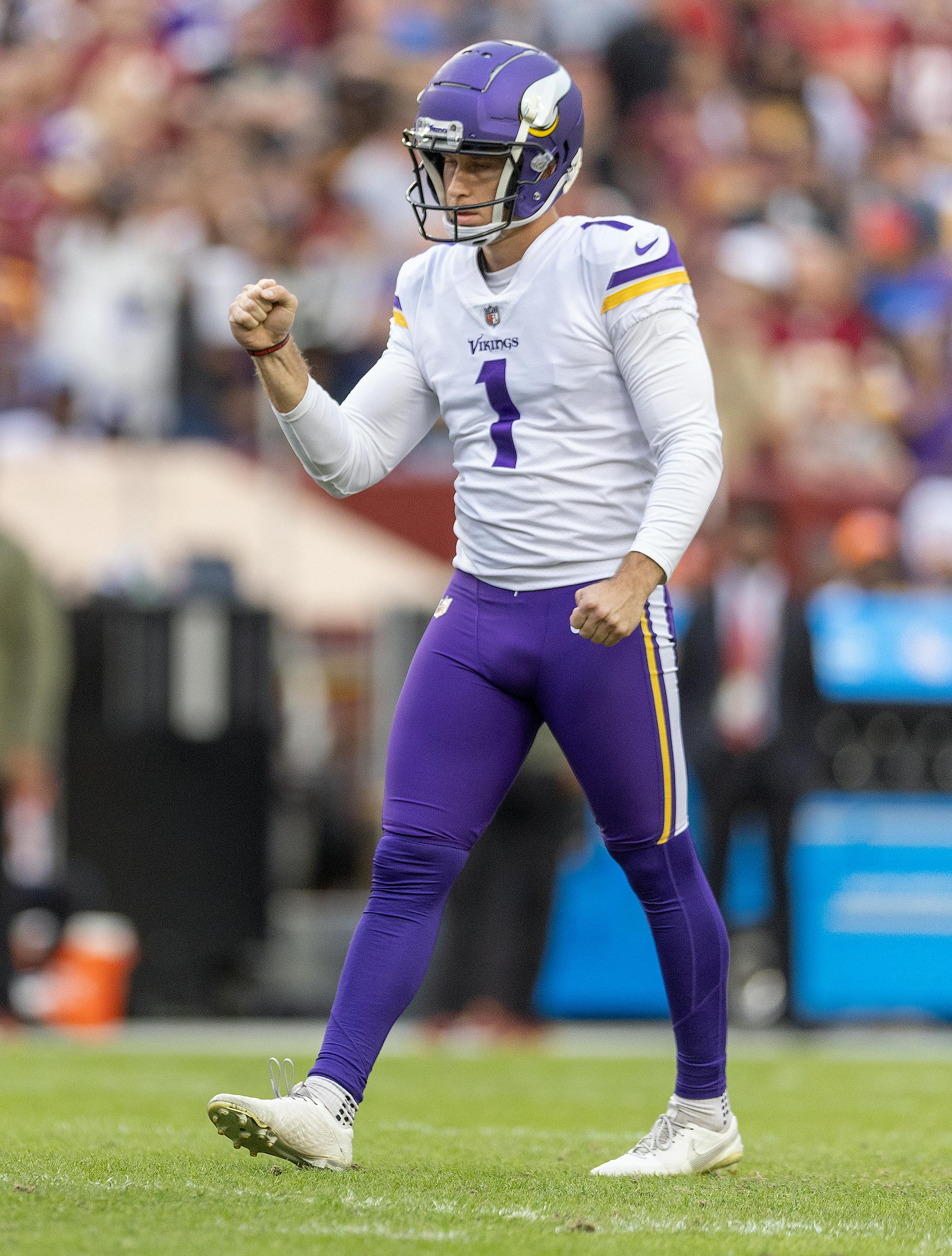 Minnesota Vikings place kicker Greg Joseph (1) celebrated field goal in the fourth quarter.