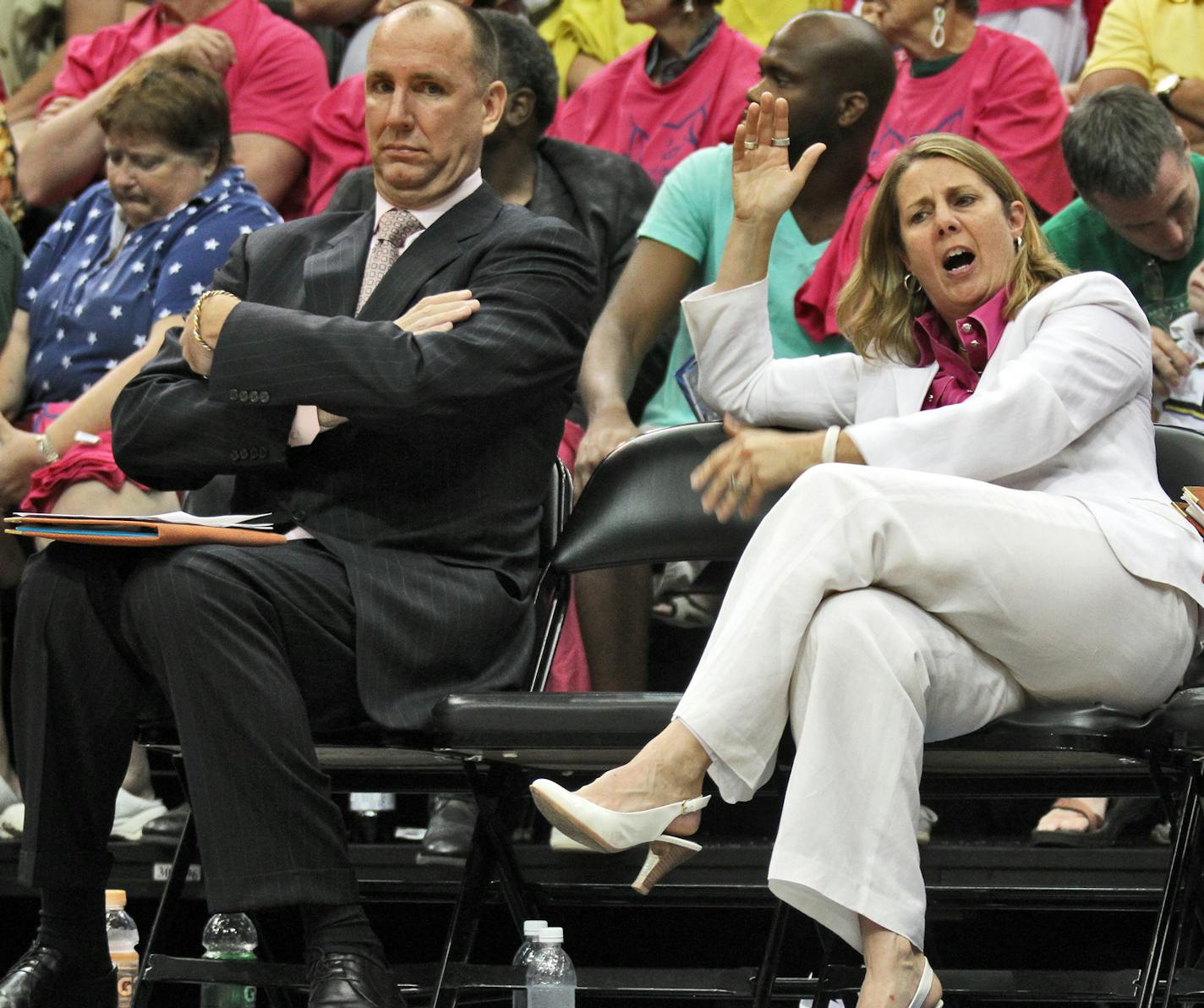 A look at Lynx assistant coach Jim Peterson. Petersen, left, often acts as a buffer for a frustrated Lynx head coach Cheryl Reeve, right. (MARLIN LEVISON/STARTRIBUNE(mlevison@startribune.com)