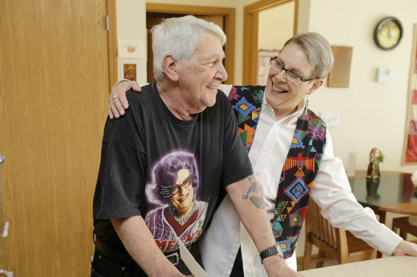 Dec. 12, 2013: Harvey Hertz, left, poses with Lucretia Kirby, right, in Kirby's unit at Spirit on Lake, an affordable housing complex marketed to older members of the gay, lesbian, bisexual and transgender community, in Minneapolis, Minn.