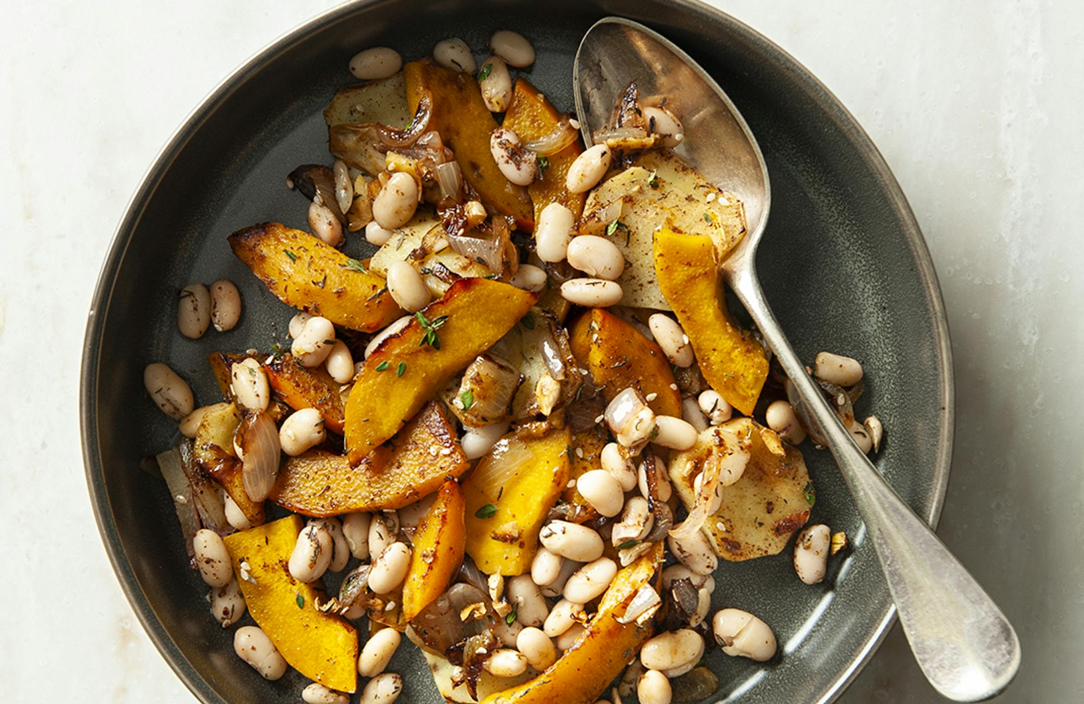 Skillet Roasted Butternut Squash and White Beans with Warm Spices