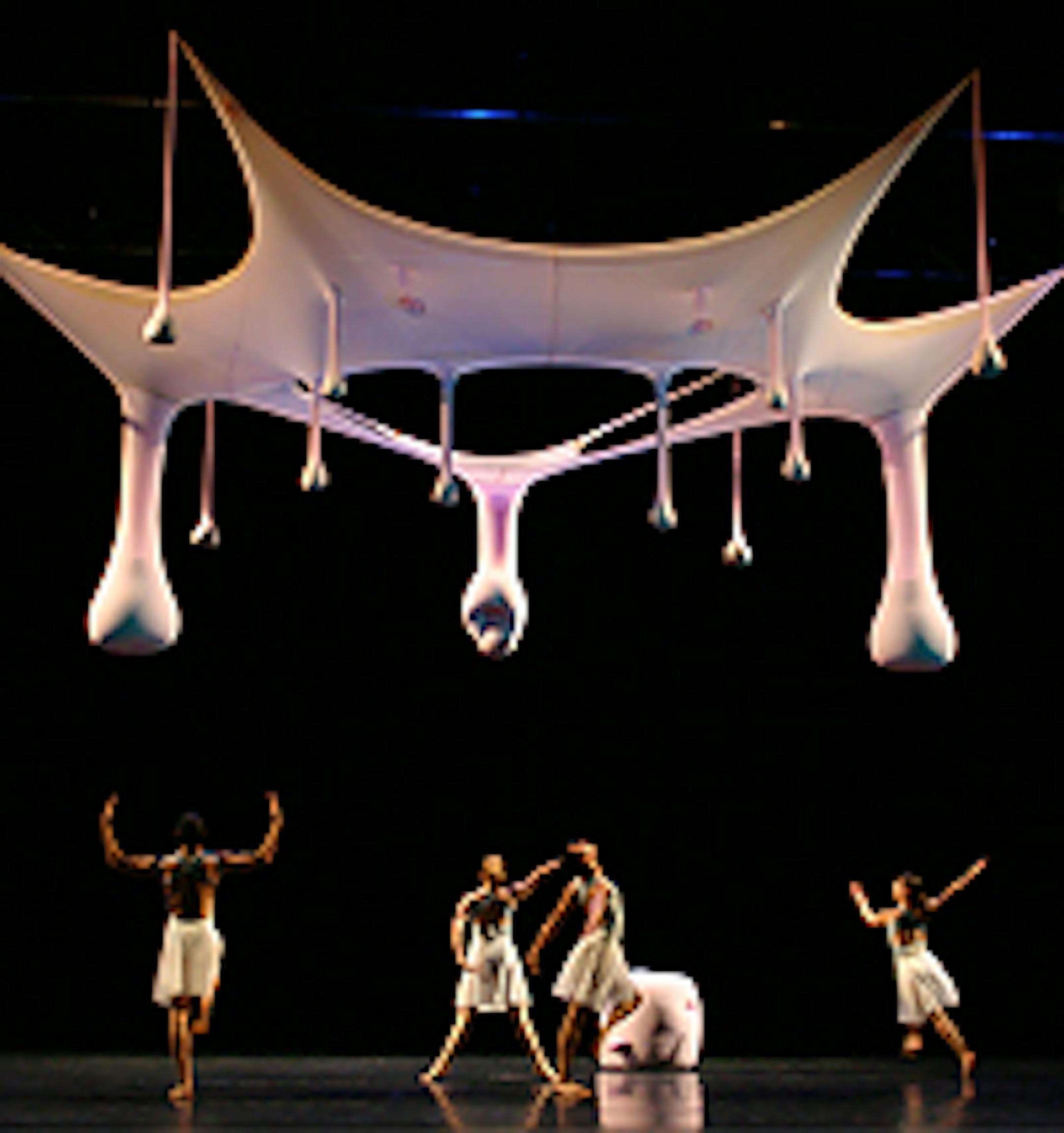 The Merce Cunningham Dance Company under a work by Ernesto Neto