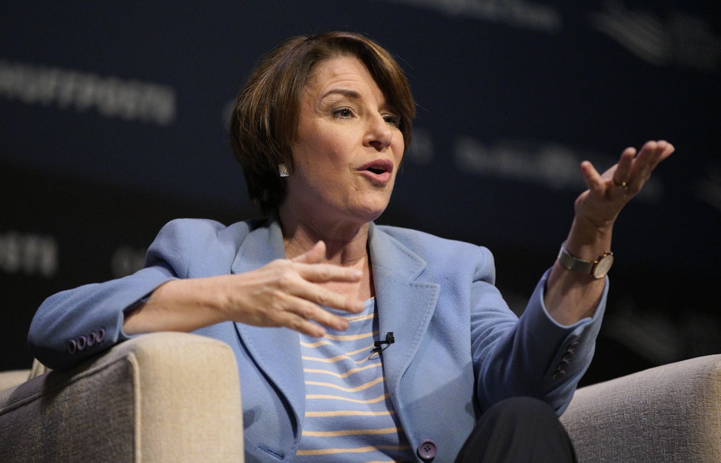 Democratic presidential candidate Sen. Amy Klobuchar, D-Minn., speaks at the Heartland Forum held on the campus of Buena Vista University in Storm Lake, Iowa, Saturday, March 30, 2019. (AP Photo/Nati Harnik)