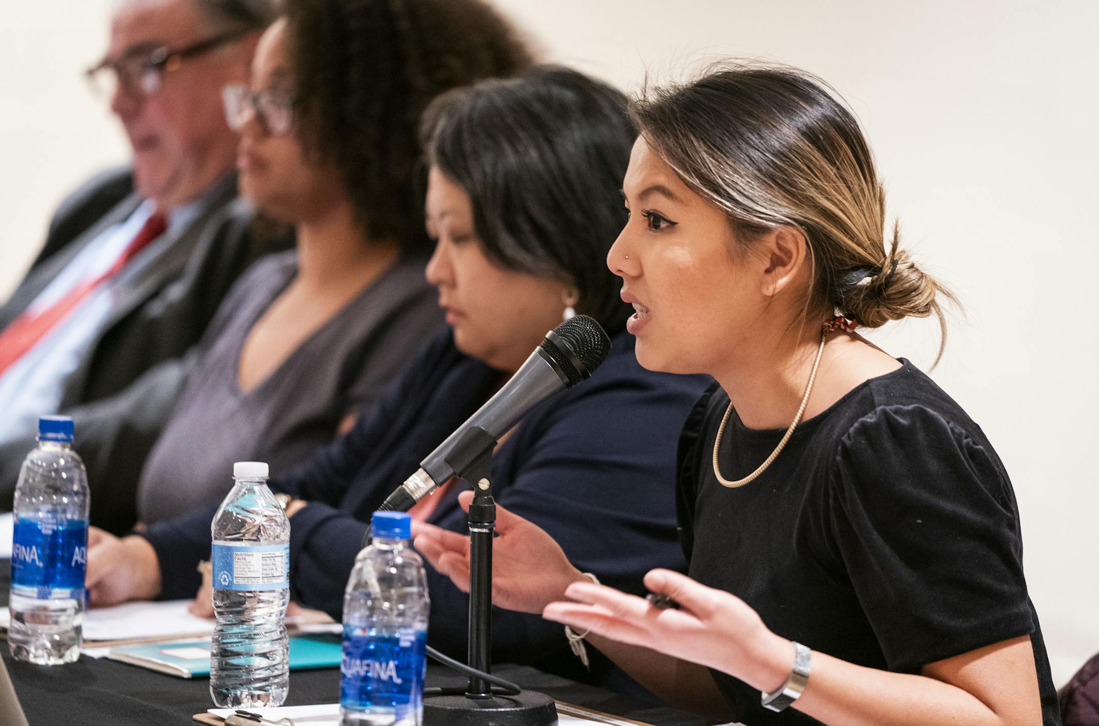 Candidate Nelsie Yang answered a question during the St. Paul City Council Sixth Ward candidate forum on Oct. 23.