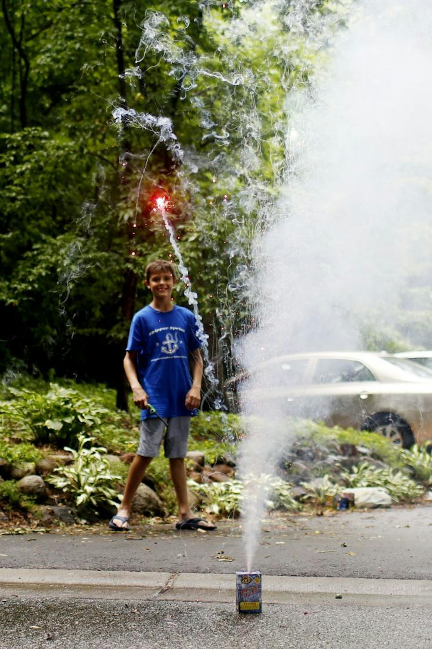 Tanner Johnson, 11, set off fireworks in his Excelsior driveway on July 4, 2019.