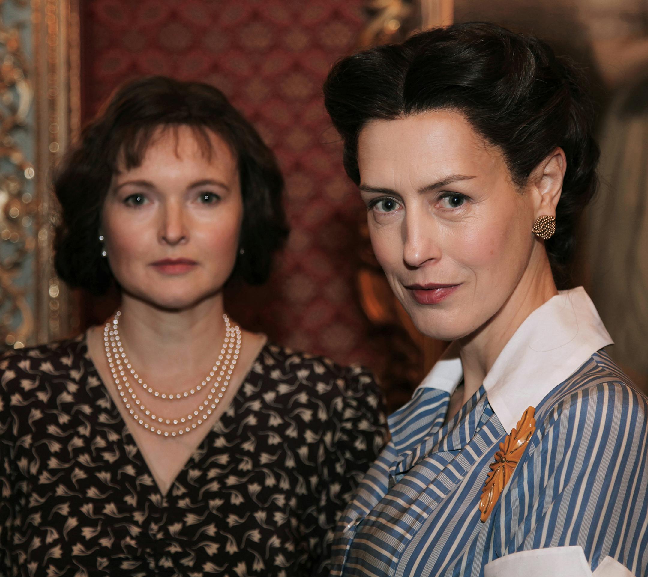 Monika Kupper/BBC Gina McKee plays Wallis Simpson and Emma Davies stars as Queen Elizabeth in "Royal Wives at War."