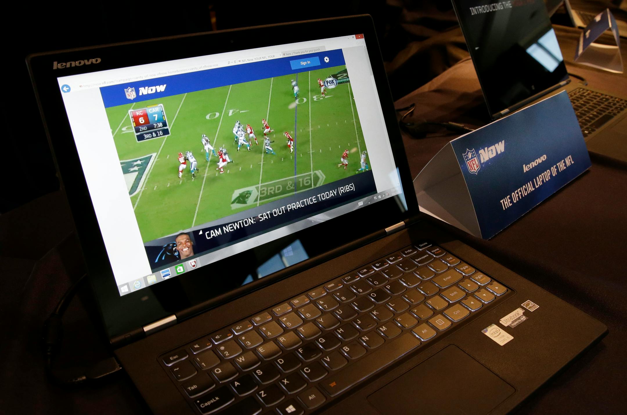 The NFL Now video service is shown running on a laptop at a press event Wednesday, Sept. 3, 2014 in Seattle. NFL Now, the League�s next-generation video service will provide a personalized stream of video from the digital library of NFL football video through apps and browsers on a variety of devices. (AP Photo/Ted S. Warren)