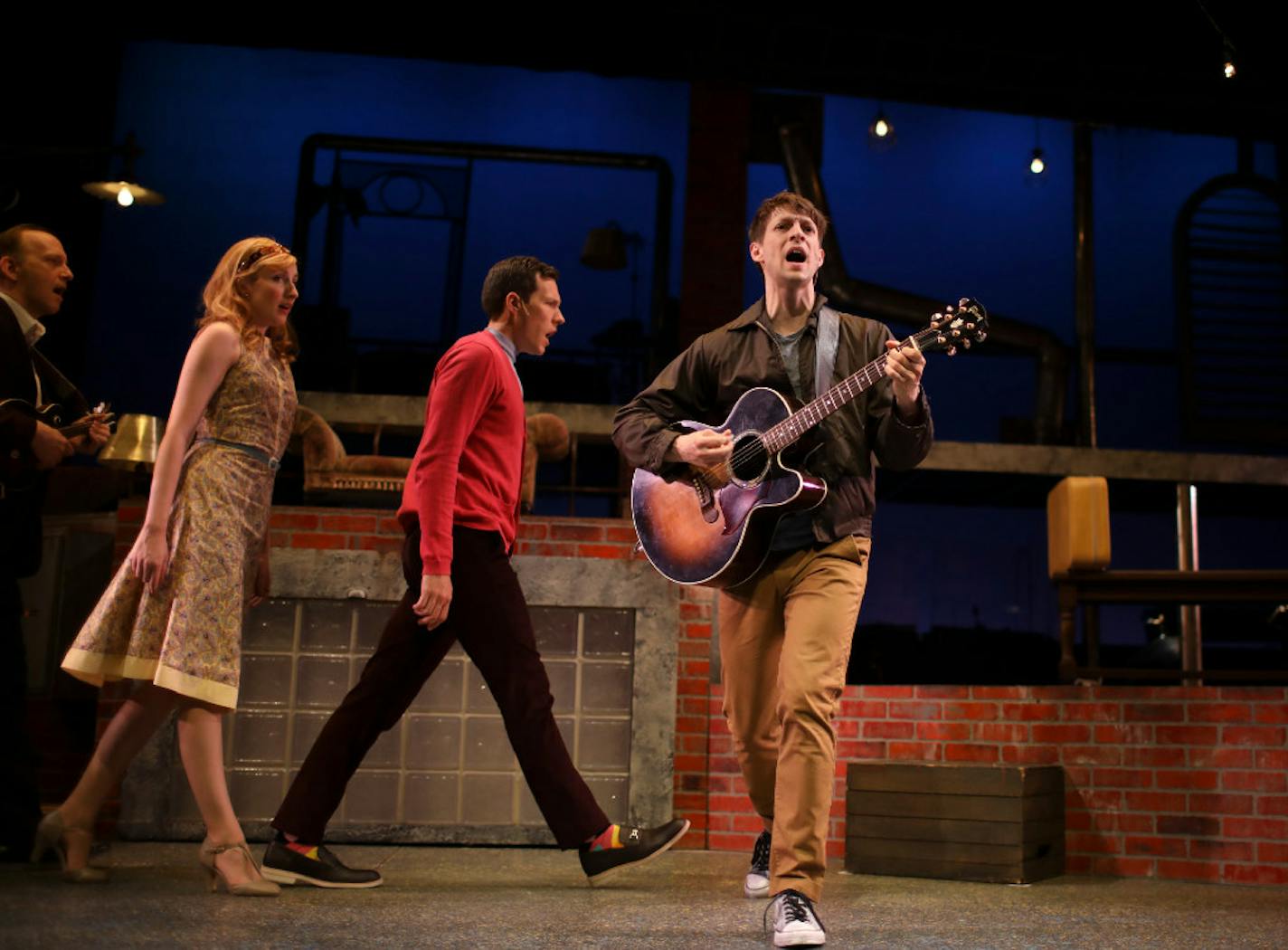 Chris Koza, right, plays a singing sandwich maker in Jungle Theater&#x2019;s &#x201c;Fly by Night.&#x201d;