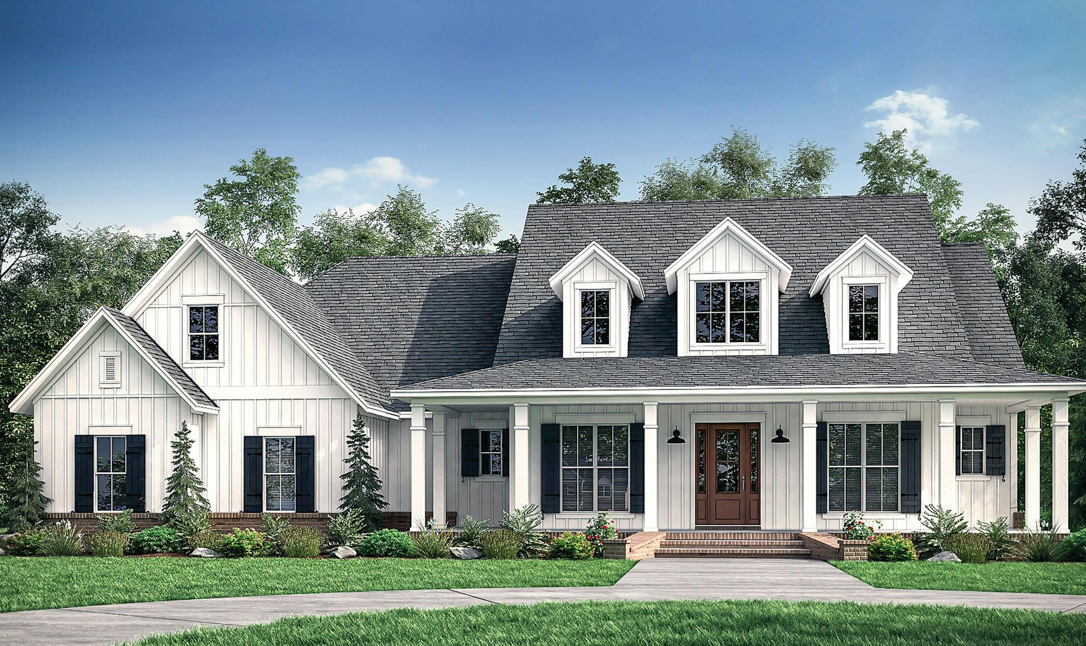 Home plan: Fresh farmhouse is rich in details.