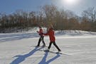 Carrie Lehenbauer, cq, left of St. Paul, and Kay Provine of Lake Elmo, made their way to one of the ski trails at the Nordic Center at Lake Elmo Park 