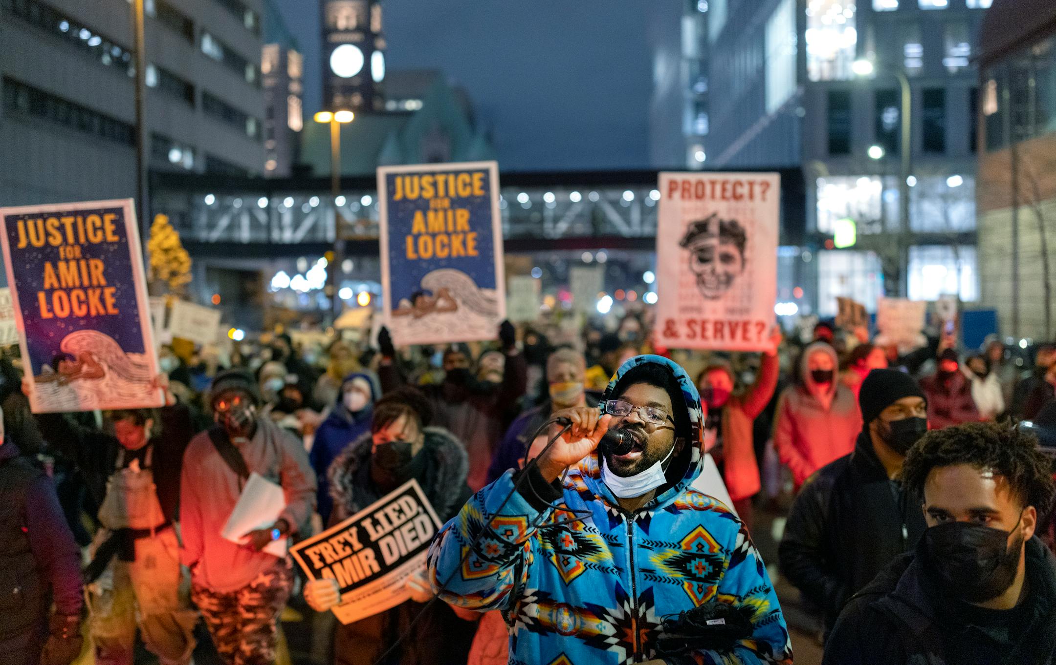 Protesters walk the streets of downtown during a National Solidarity Justice for Amir Locke event.