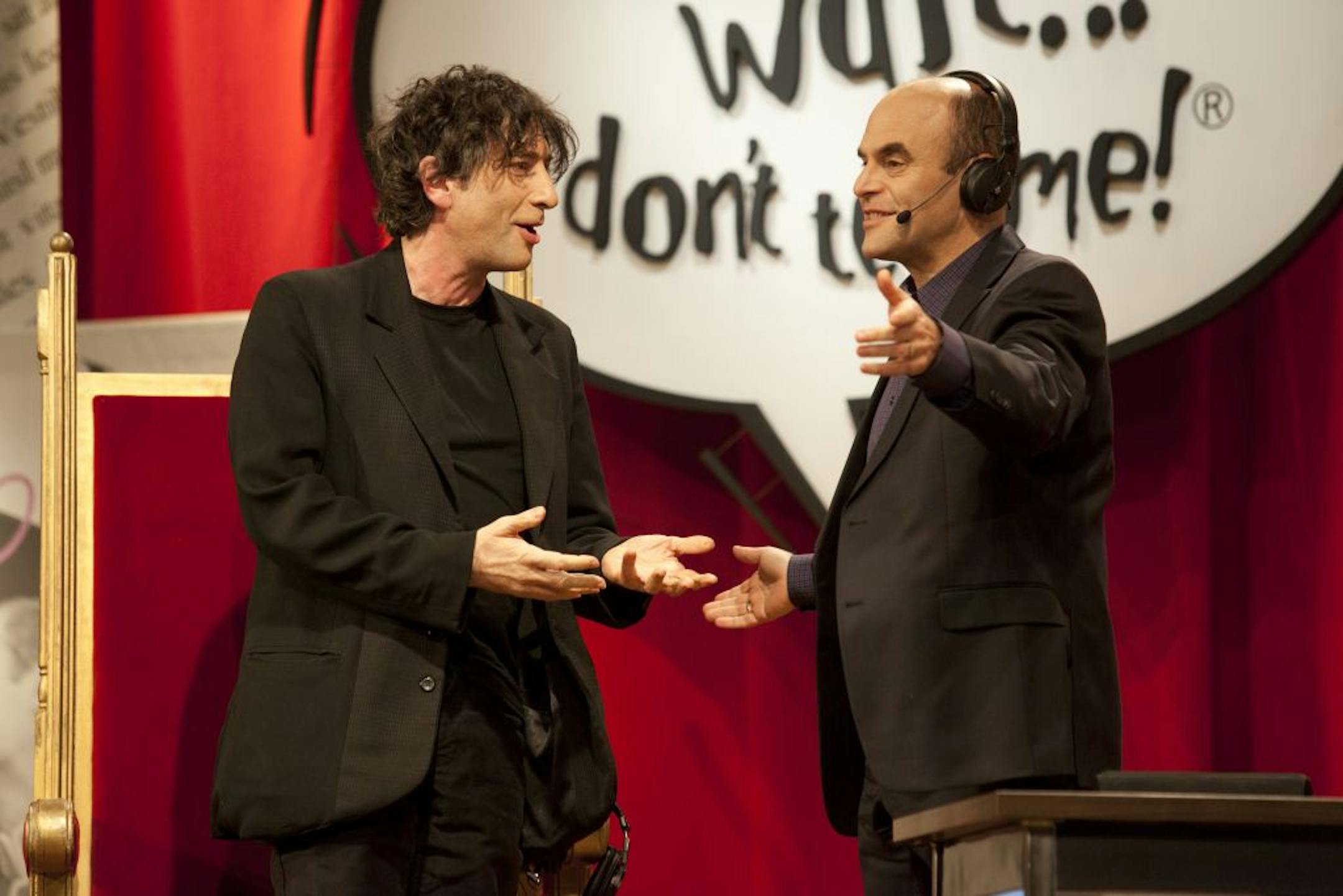 The taping of "Wait Wait Don't Tell Me" for BBC America, with Neil Gaiman and Peter Sagal.