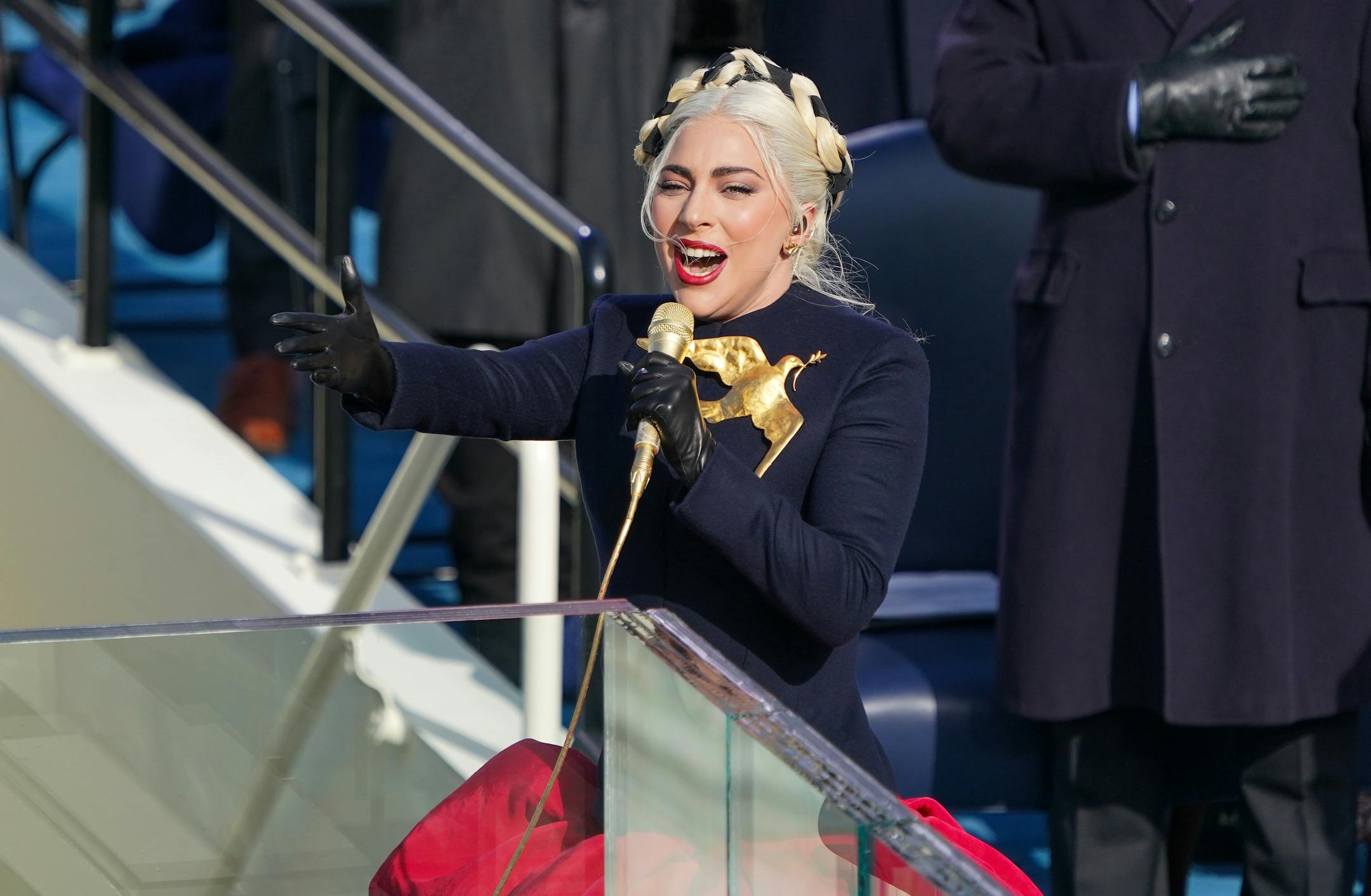 Lady Gaga performed the national anthem during the presidential inauguration ceremony of Joe Biden at the Capitol in Washington on Wednesday.