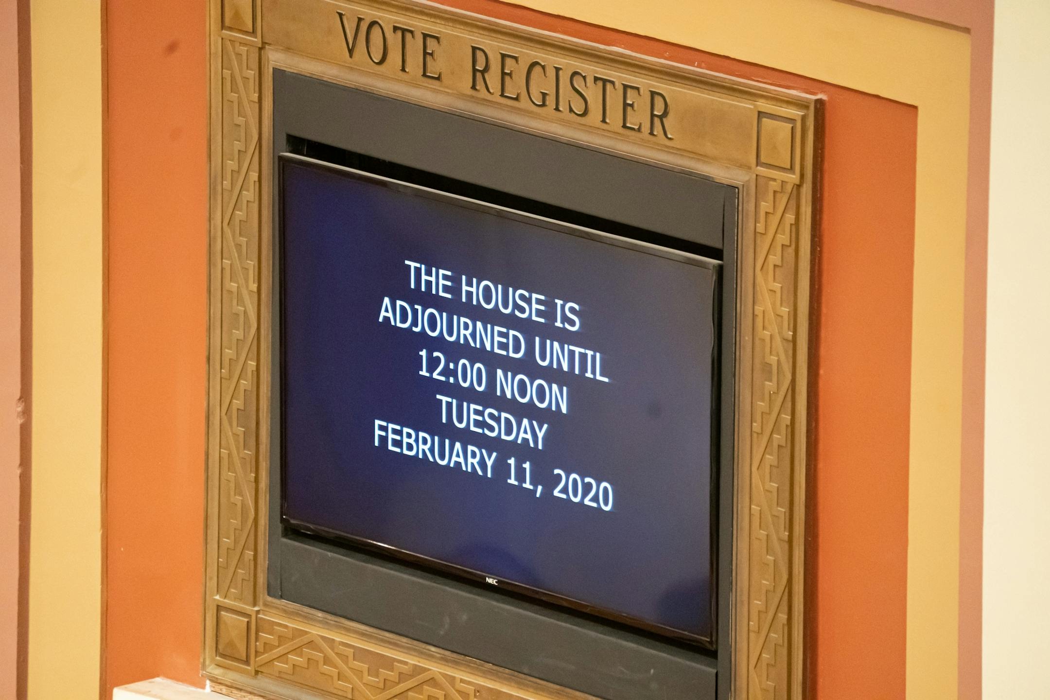The board in the House Chamber says the House is adjourned until February 11, 2020. A special session still looms to finish much of the work that was not completed before the session came to a close at midnight Monday night.