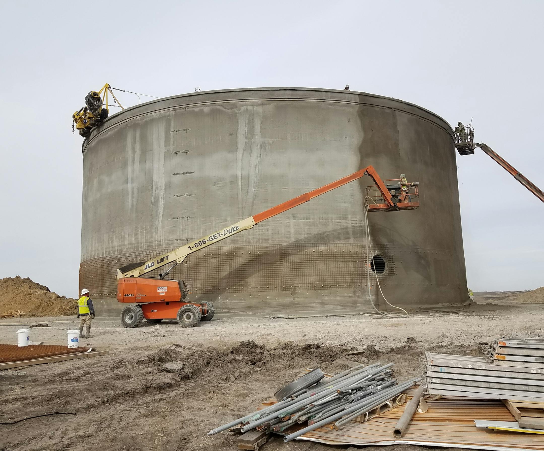 Construction of the 2 million gallon reservoir just west of Worthington, Minn. It's part of the new water system expected to turn on within weeks.