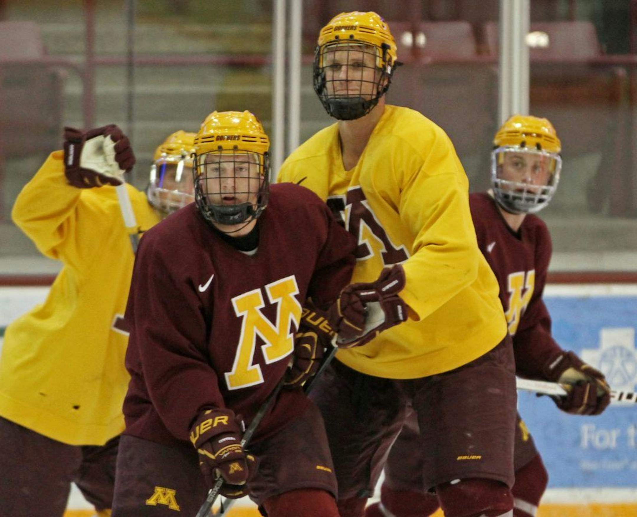 Nick Bjugstad towered over his teammates during hockey practice at Mariucci Arena.