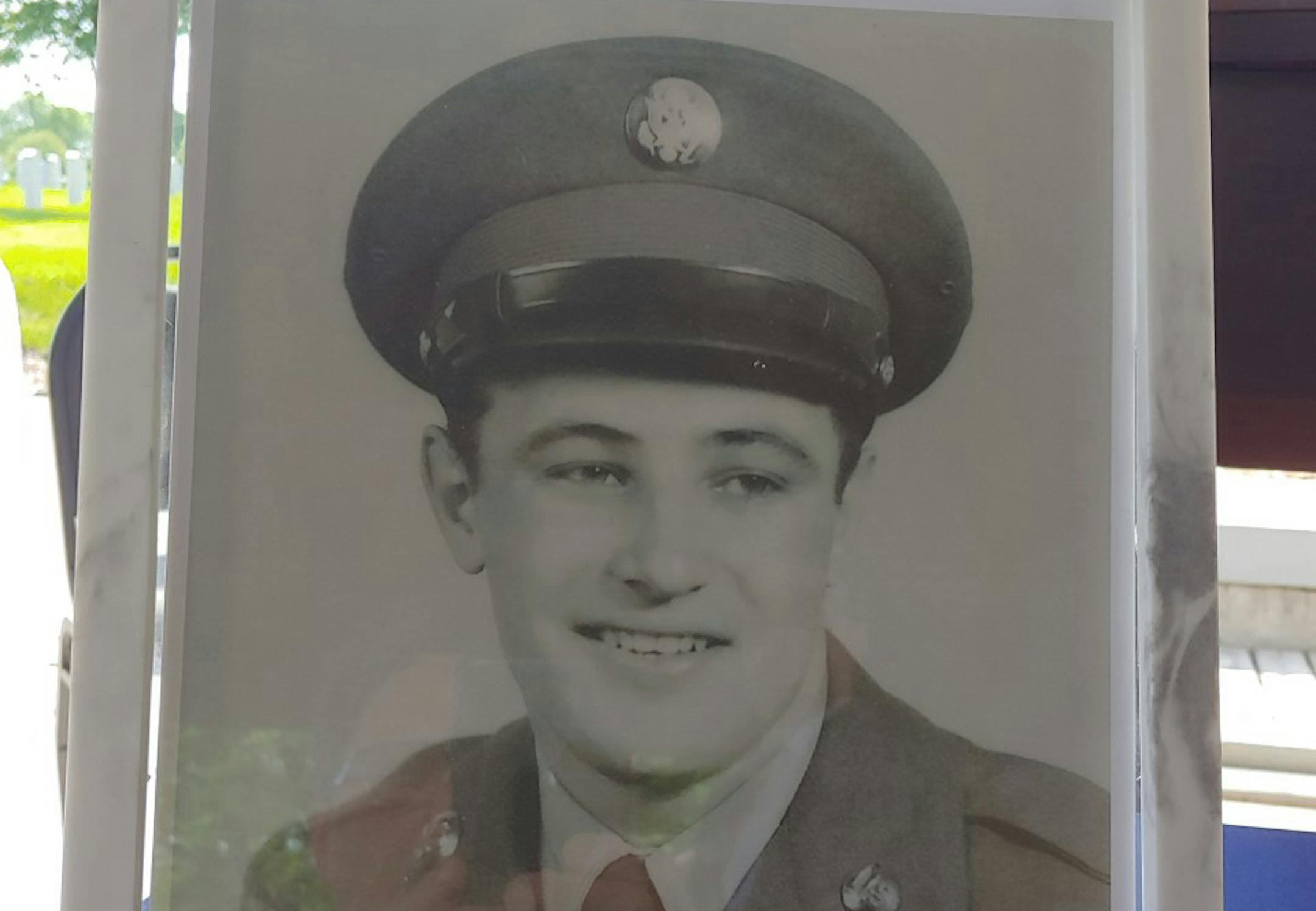 Photo by Jeff Meitrodt: A photo of young Jim Klobuchar in the service was displayed at his family funeral Saturday.