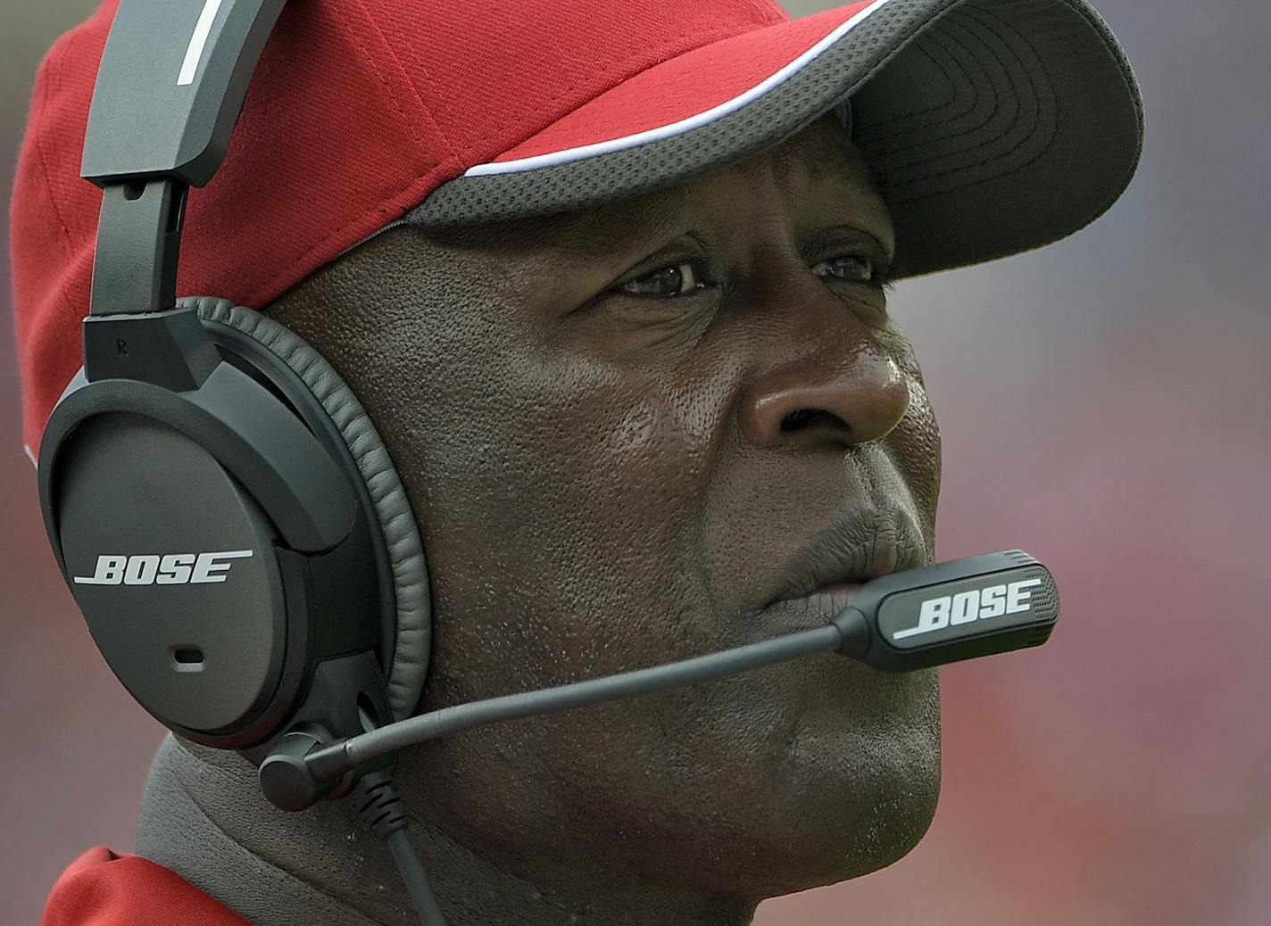 Tampa Bay Buccaneers head coach Lovie Smith looks on during the second quarter of an NFL football game against the St. Louis Rams Sunday, Sept. 14, 2014, in Tampa, Fla. (AP Photo/Phelan M. Ebenhack) ORG XMIT: OTKCO142