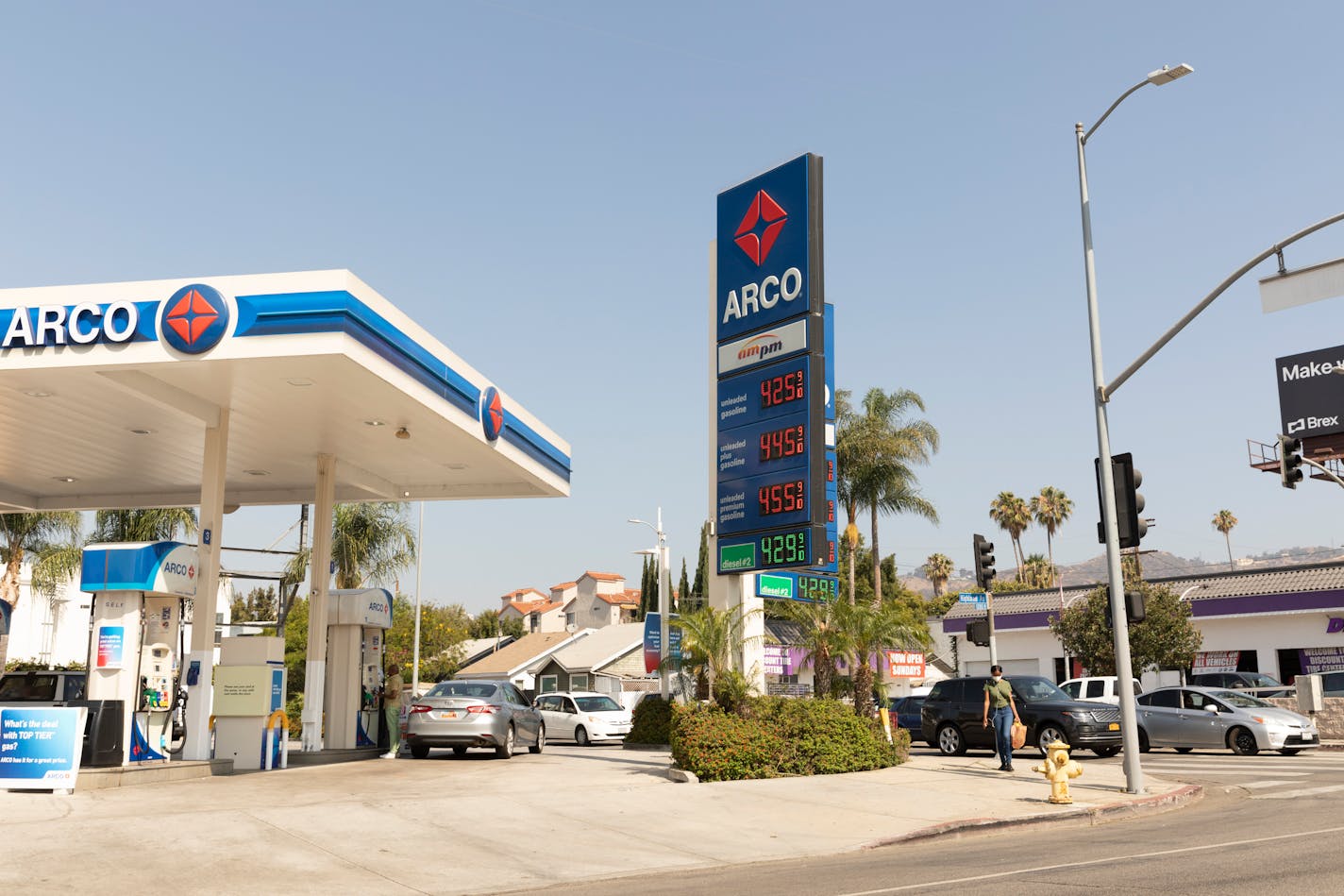 Gas prices at an Arco station in Los Angeles, July 6, 2021. The rapid run-up in gas prices comes at a delicate moment for the U.S. economy, which was already experiencing the fastest inflation in years. (Da'Shaunae Marisa/The New York Times) ORG XMIT: XNYT110