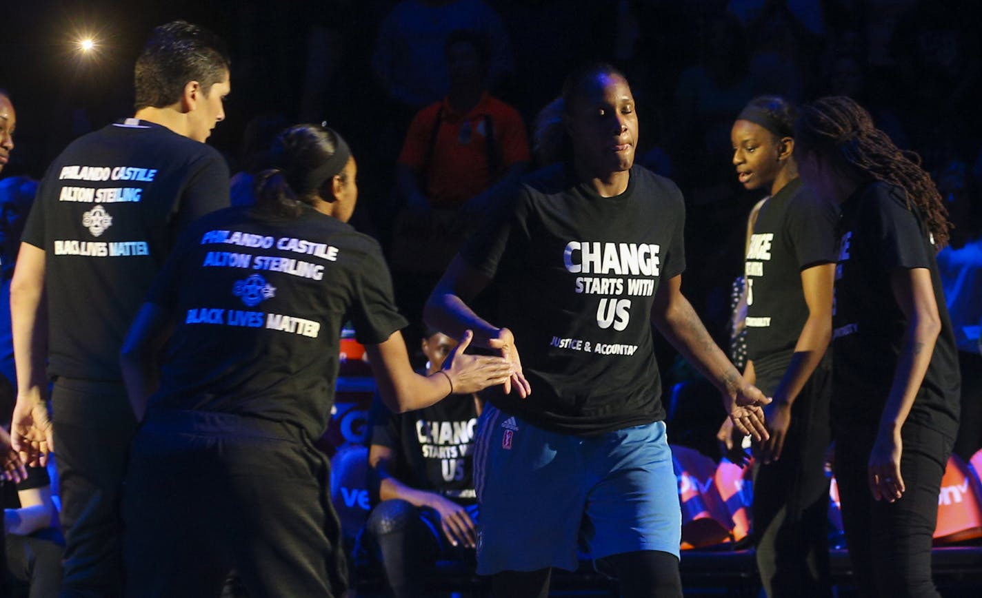 Minnesota Lynx forward Rebekkah Brunson and teammates wore black warmup shirts to show support for police shooting victims and Dallas police, prompting four off-duty Minneapolis officers working security for the team to walk off the job.