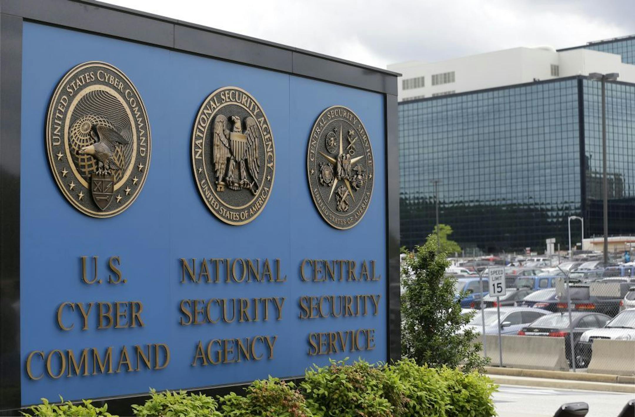 The sign outside the National Security Agency (NSA) campus in Fort Meade, Md.
