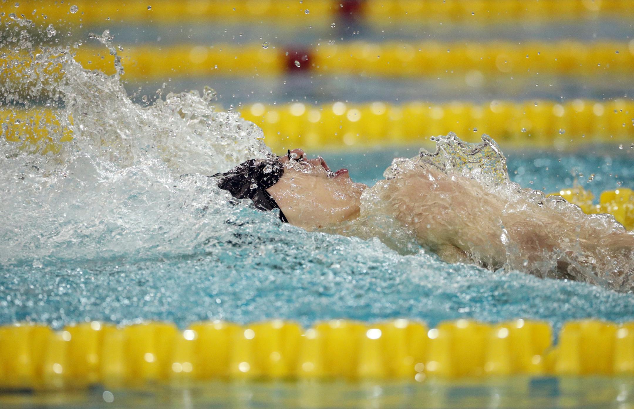 Jack Dahlgren of Chanhassen swam the 100 yard backstroke. ] ANTHONY SOUFFLE ï anthony.souffle@startribune.com Boys high school swimmers competed in the MSHSL Class 2A preliminaries Friday, March 2, 2018 at the Jean Freeman Aquatic Center on the grounds of the University of Minnesota in Minneapolis.