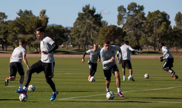 Minnesota United FC practices during the first day of preseason training camp at Grande Sports World in Phoenix, Ariz. on Jan. 24, 2017.