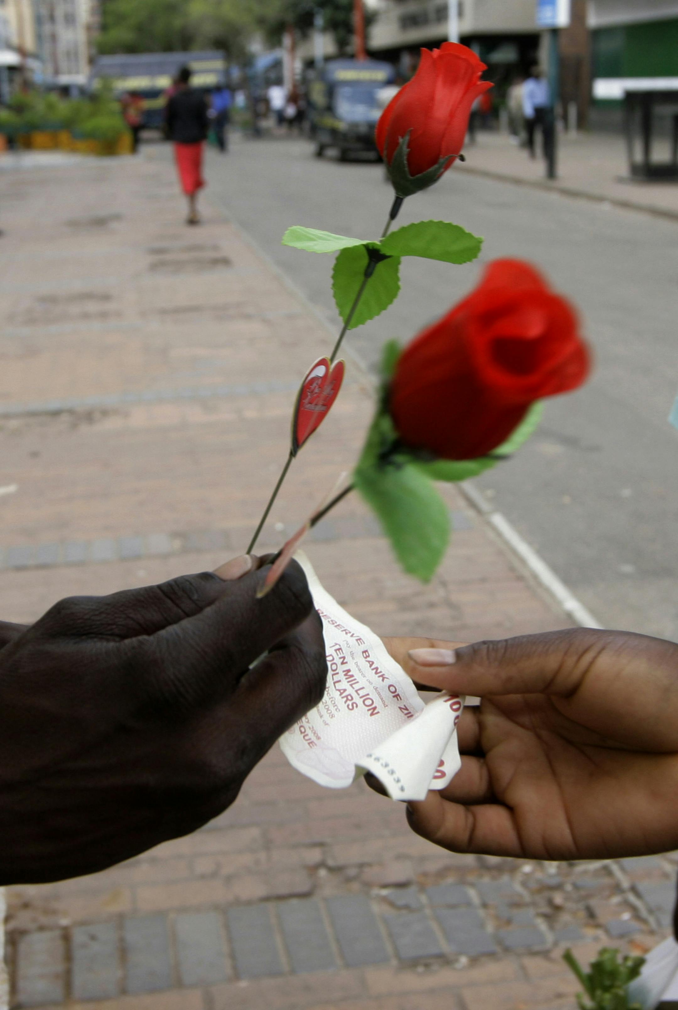 A woman in Harare, Zimbabwe, pays $10 million for a red rose on Valentine's Day.