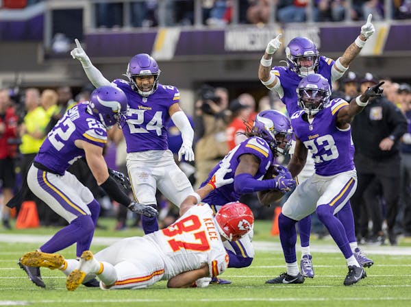 The Vikings thought they had a takeaway against the Chiefs on Sunday, but tight end Travis Kelce was ruled down before Vikings safety Josh Metellus to