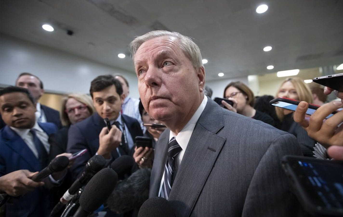 Sen. Lindsey Graham, R-S.C., chairman of the Subcommittee on Crime and Terrorism, speaks to reporters after a closed-door security briefing by CIA Director Gina Haspel on the slaying of Saudi journalist Jamal Khashoggi and involvement of the Saudi crown prince, Mohammed bin Salman, at the Capitol in Washington, Tuesday, Dec. 4, 2018. Graham said there is "zero chance" the crown prince wasn't involved in Khashoggi's death.