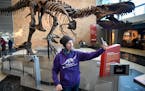 Jill Seifert-Thiel, of Minneapolis, took a selfie with her new Science Museum of Minnesota Brontosaurus hoodie made famous by the Netflix hit, "Strang