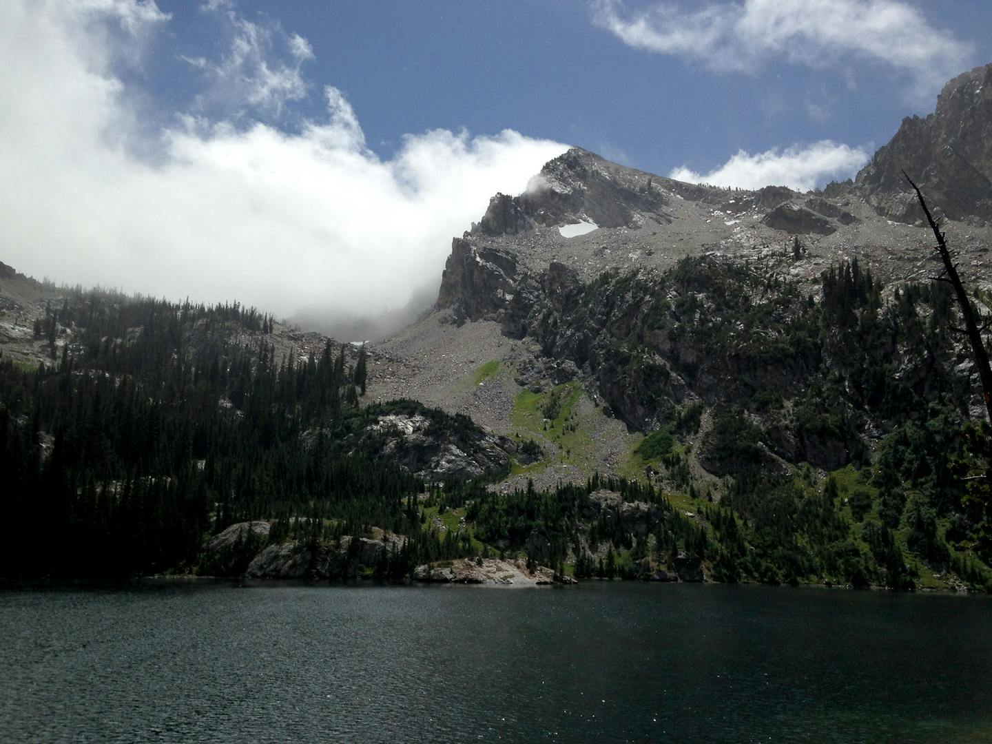 Threatening clouds descended over the Sawtooth Mountains of Idaho.