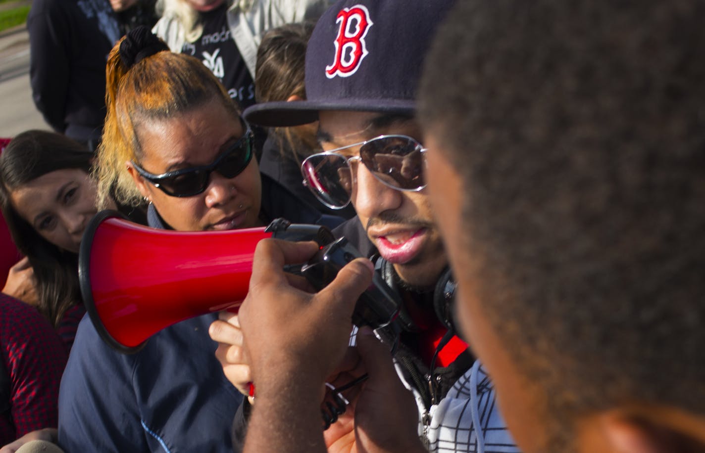 Near the Lexington light rail station in St. Paul, protesters with Black Lives Matters blocked traffic to and from TCF Stadium on the home opener for the Vikings. Marcus Abrams, 17, says he was rough handled by a Metro Transit officer near that station.