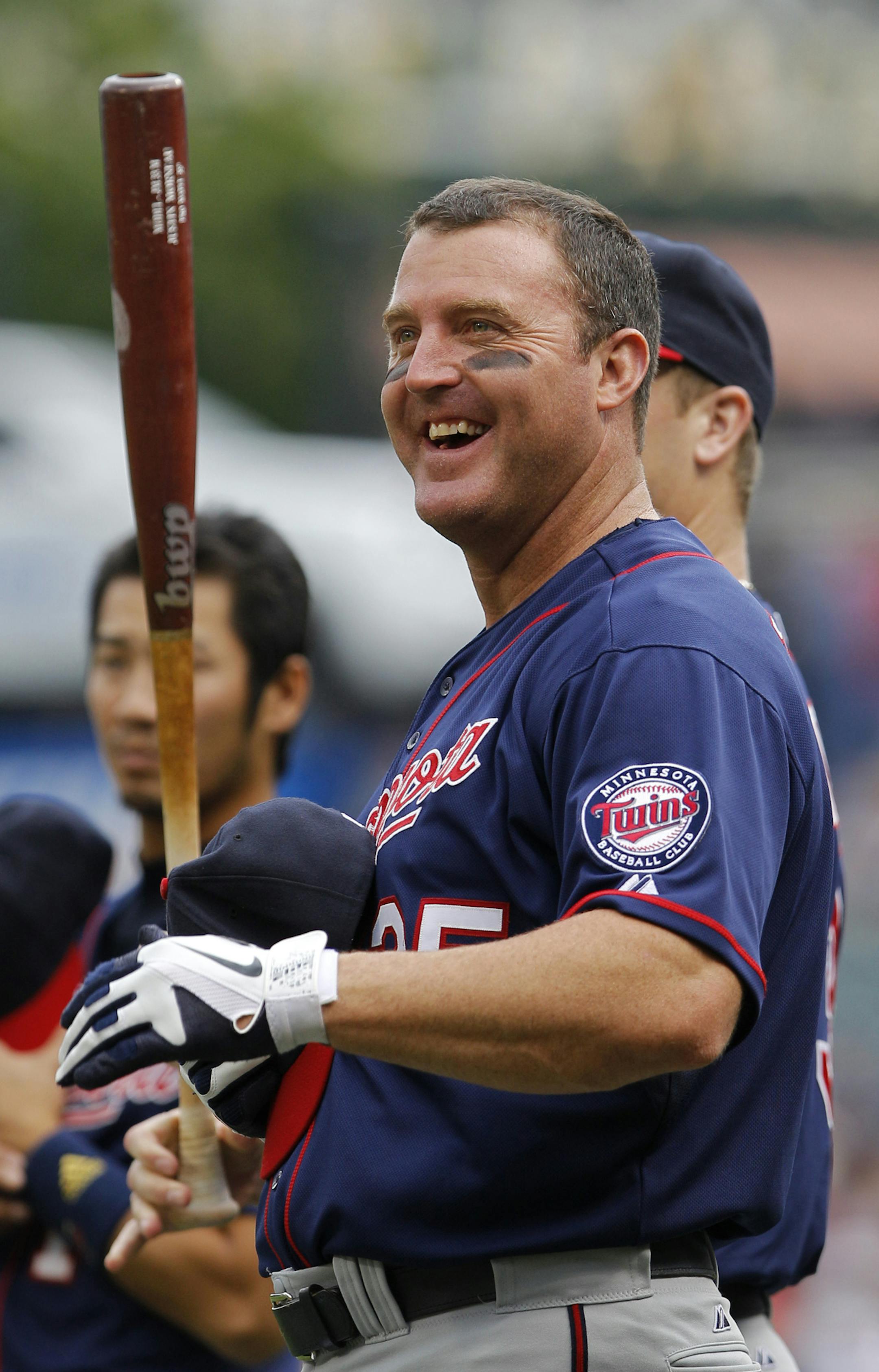 Minnesota Twins designated hitter Jim Thome is seen on the field before his team faces the Cleveland Indians in a baseball game in Cleveland on Sunday, Aug. 14, 2011. (AP Photo/Amy Sancetta) ORG XMIT: MIN2013022520592686 ORG XMIT: MIN1407132153440078