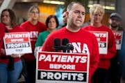 Jeremy Olson-Ehlert, a nurse and MNA co-chair at HCMC, spoke during a news conference ahead of a meeting in which the MNA and other groups called for 