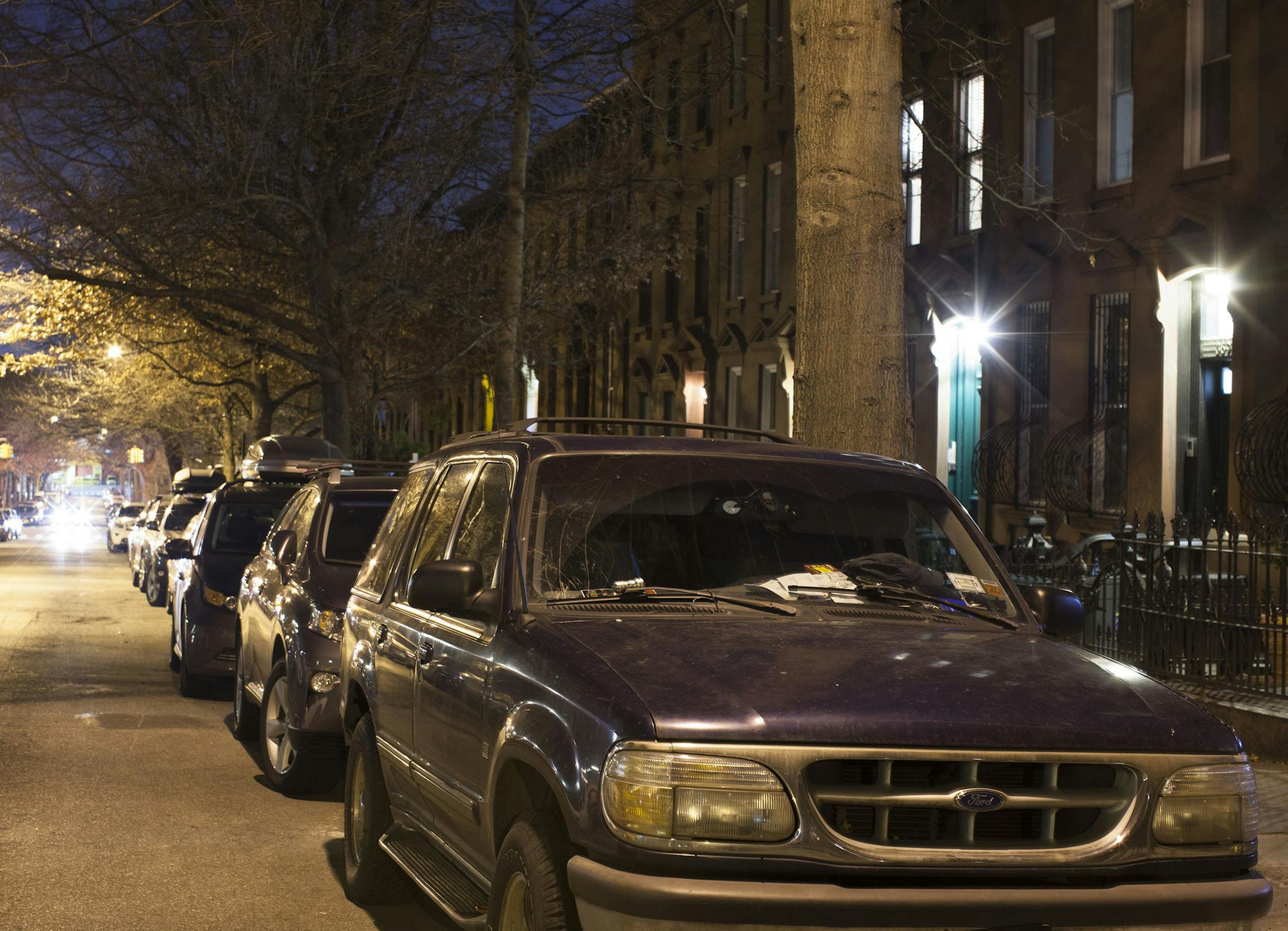 The Ford Explorer that has been Geneís home for a year, parked on Fifth Street in the Park Slope section of the Brooklyn borough of New York, Feb. 29, 2016. Although he has not physically moved, what has happened to Gene over the last year can be mapped as a journey, still in progress, from nameless menace to neighbor, a change both in his trajectory and in the esteem of those with whom he shares one small block of New York City. Gene is his middle name, and he asked not to be further ident