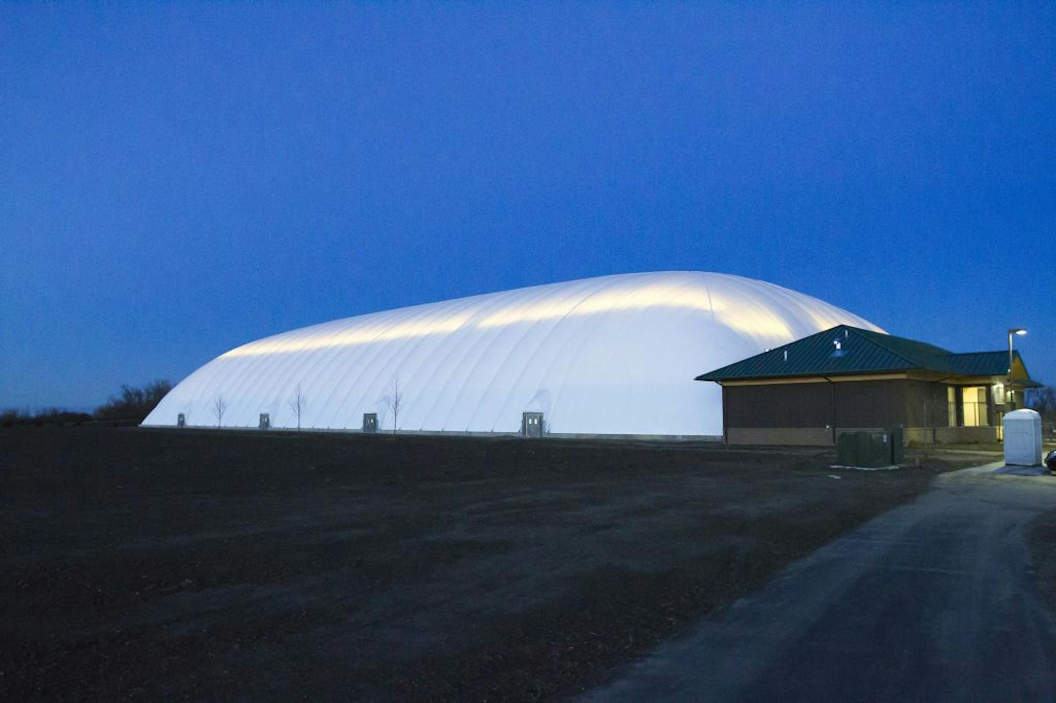 A view of the Savage sports dome from the exterior.