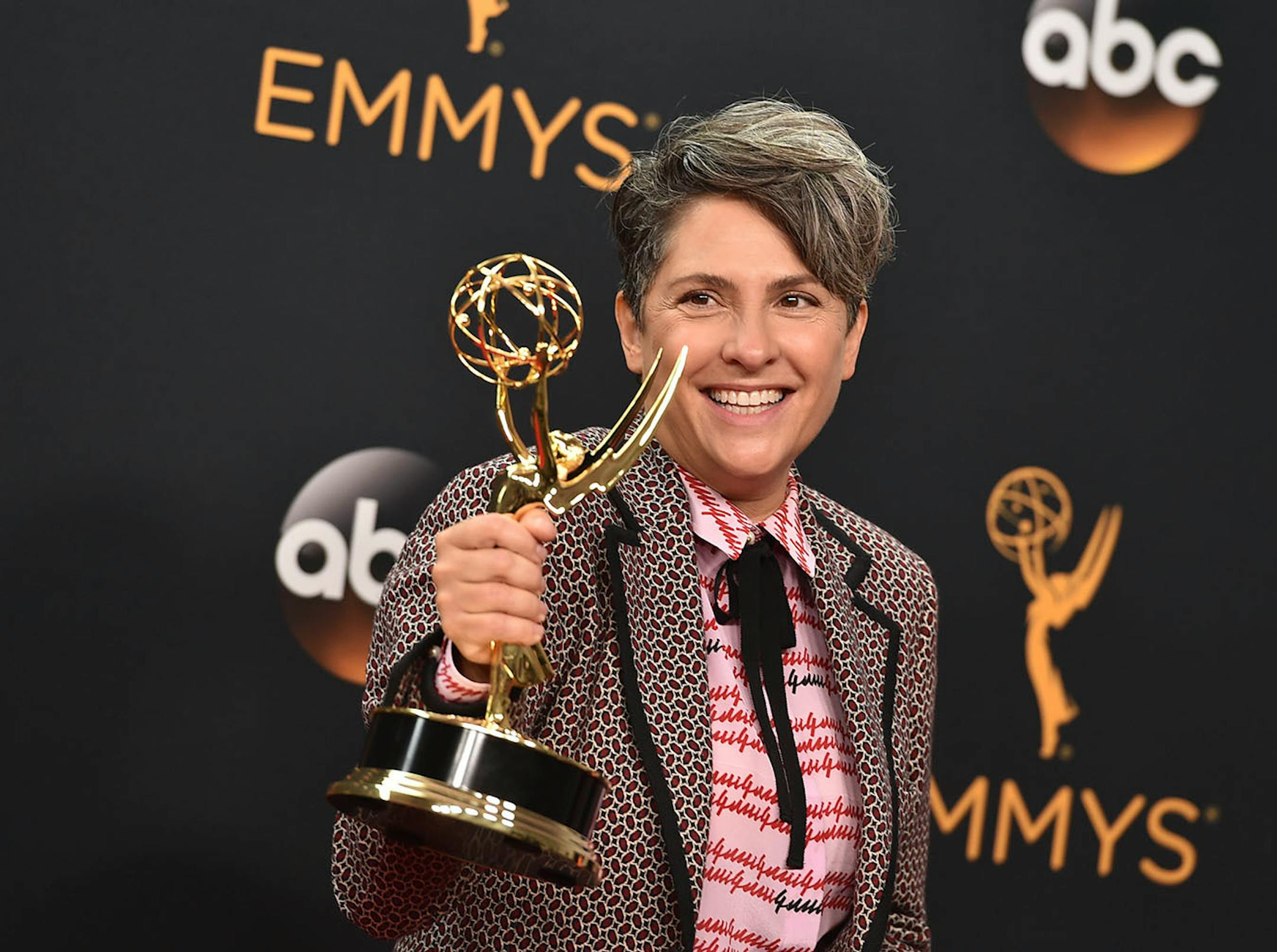 Jill Soloway winner of the award for outstanding directing for a comedy series for "Transparent" poses in the press room at the 68th Primetime Emmy Awards on Sunday, Sept. 18, 2016, at the Microsoft Theater in Los Angeles.